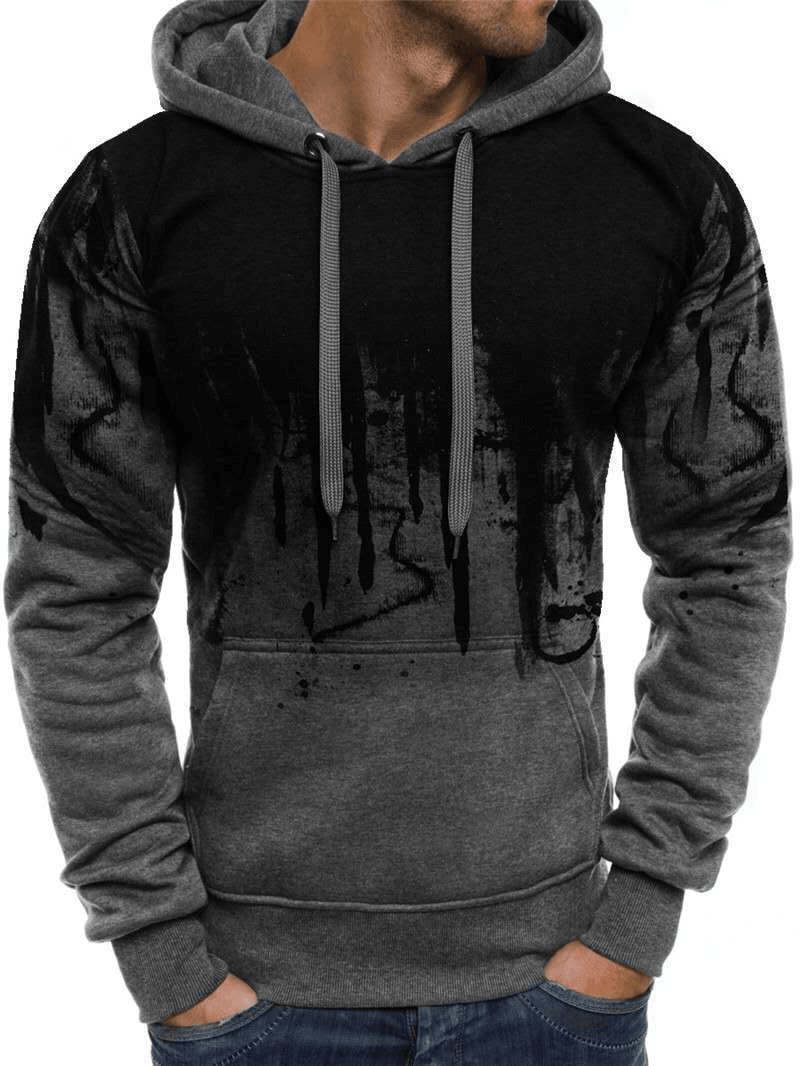 Men'S Velvet Sweatshirt with Ink-Splashing Print Pullover Sweater