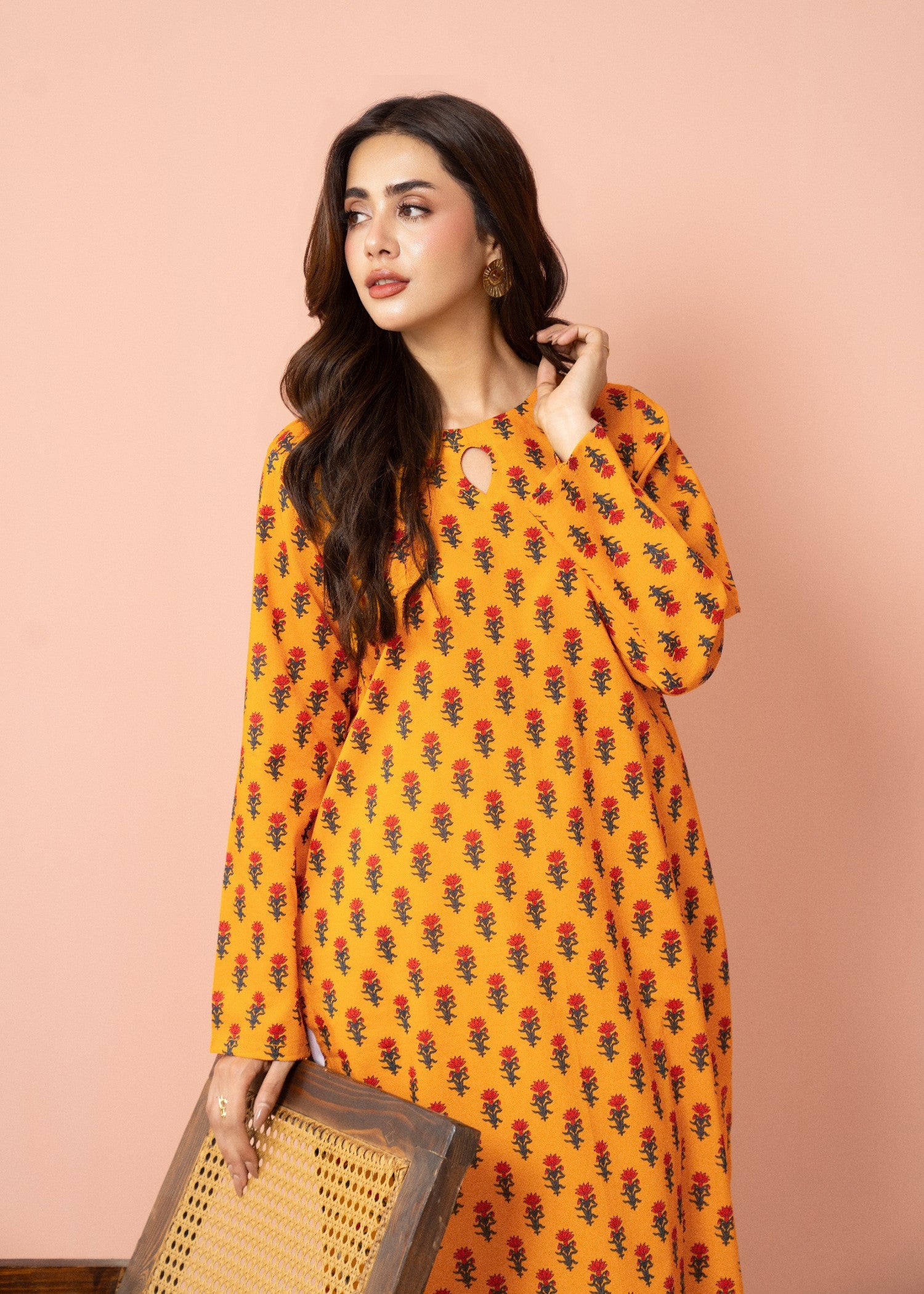 lawn cotton Kurta Set in Mustard