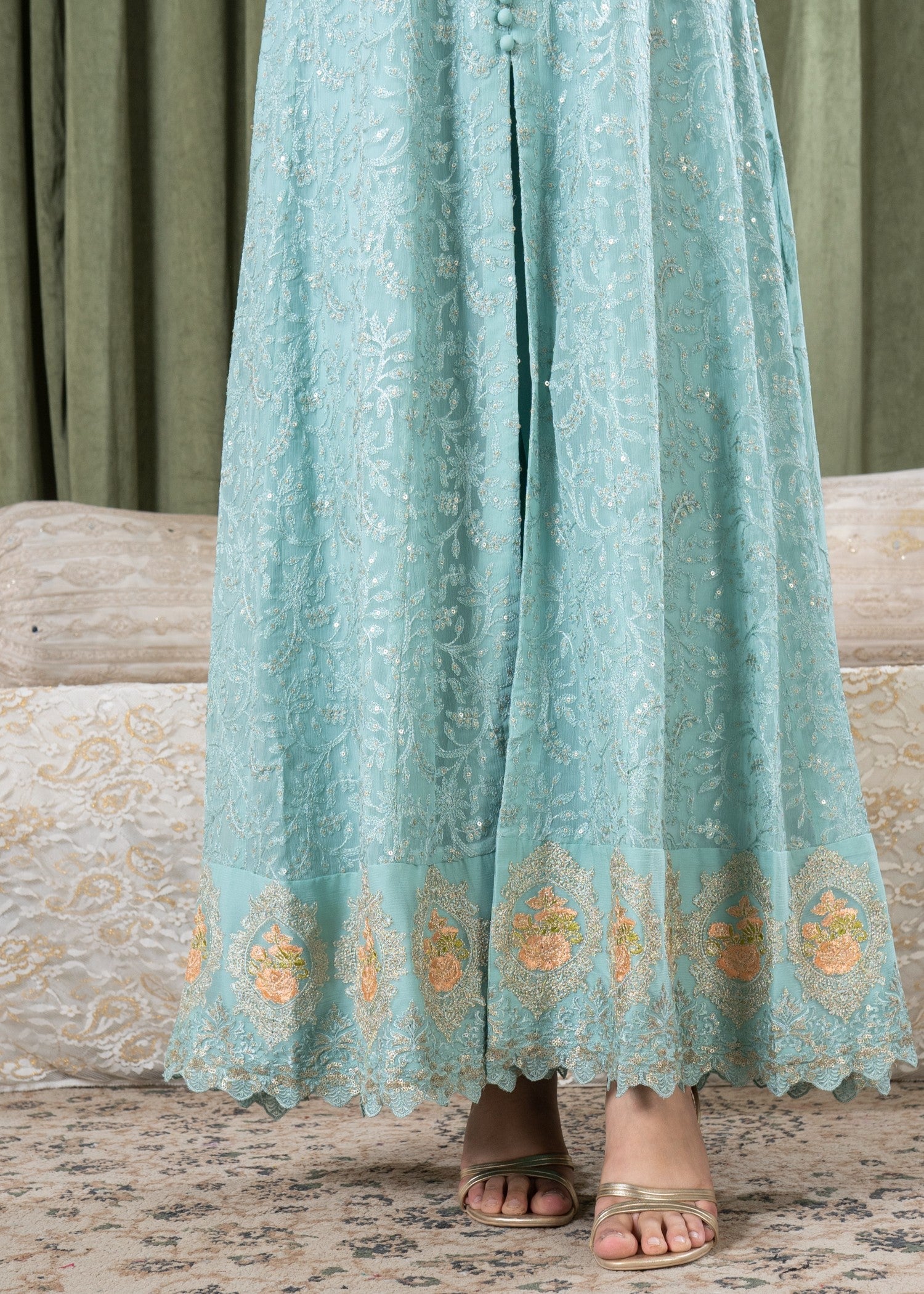 bemberg crinkle chiffon Maxi in Pastel green