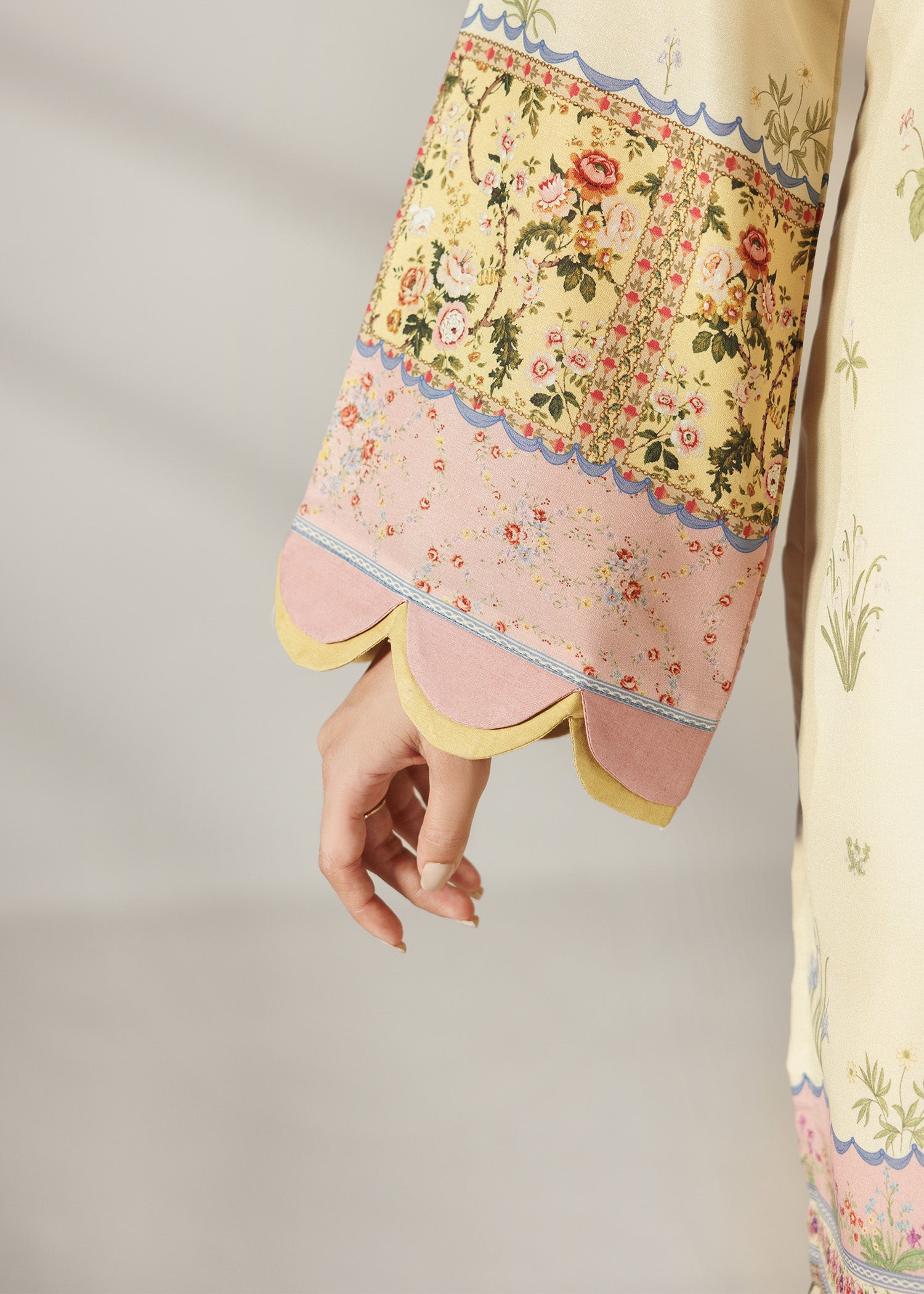 silk finish lawn Kurta Set in Lemon