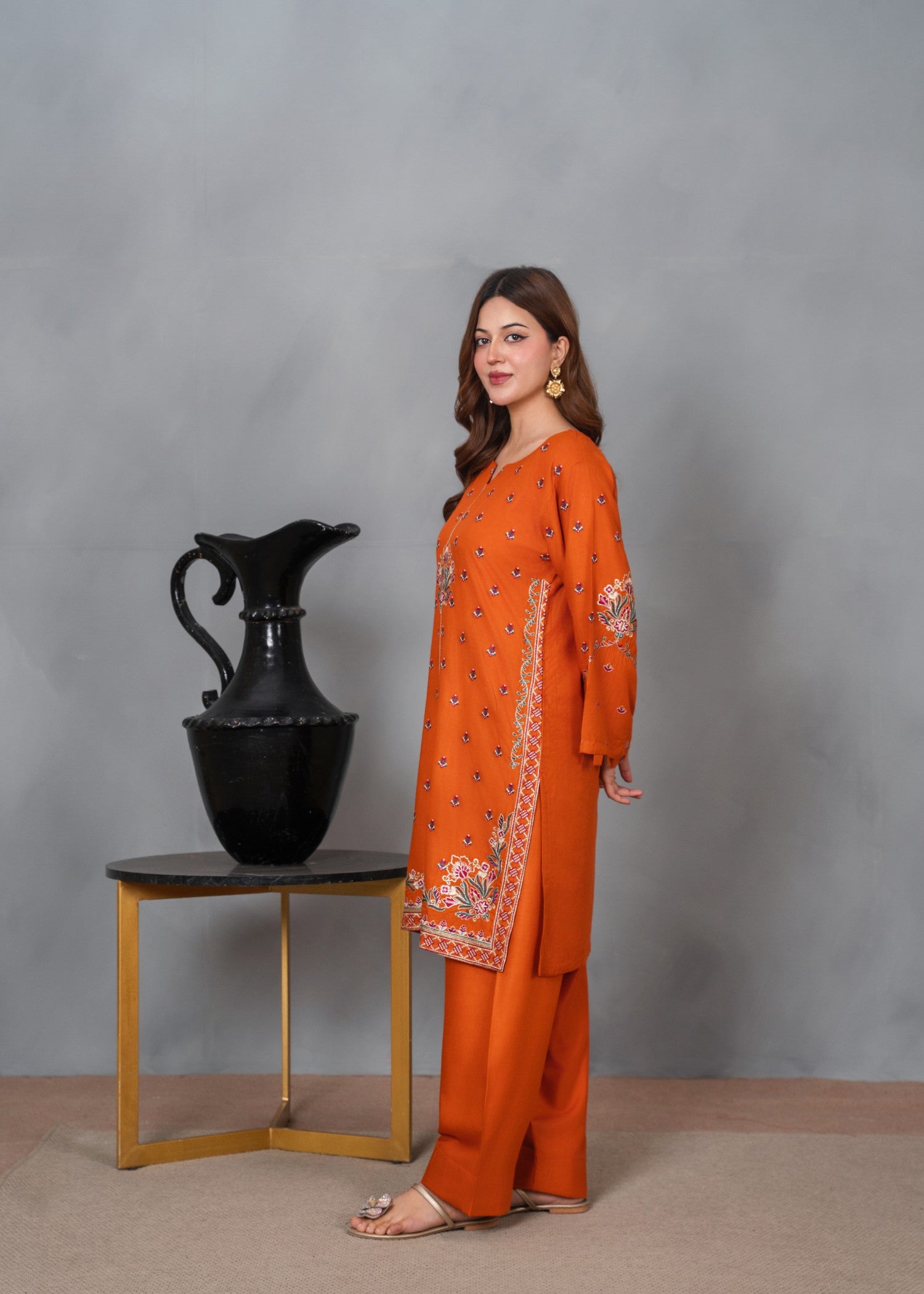 linen Kurta Set in Orange
