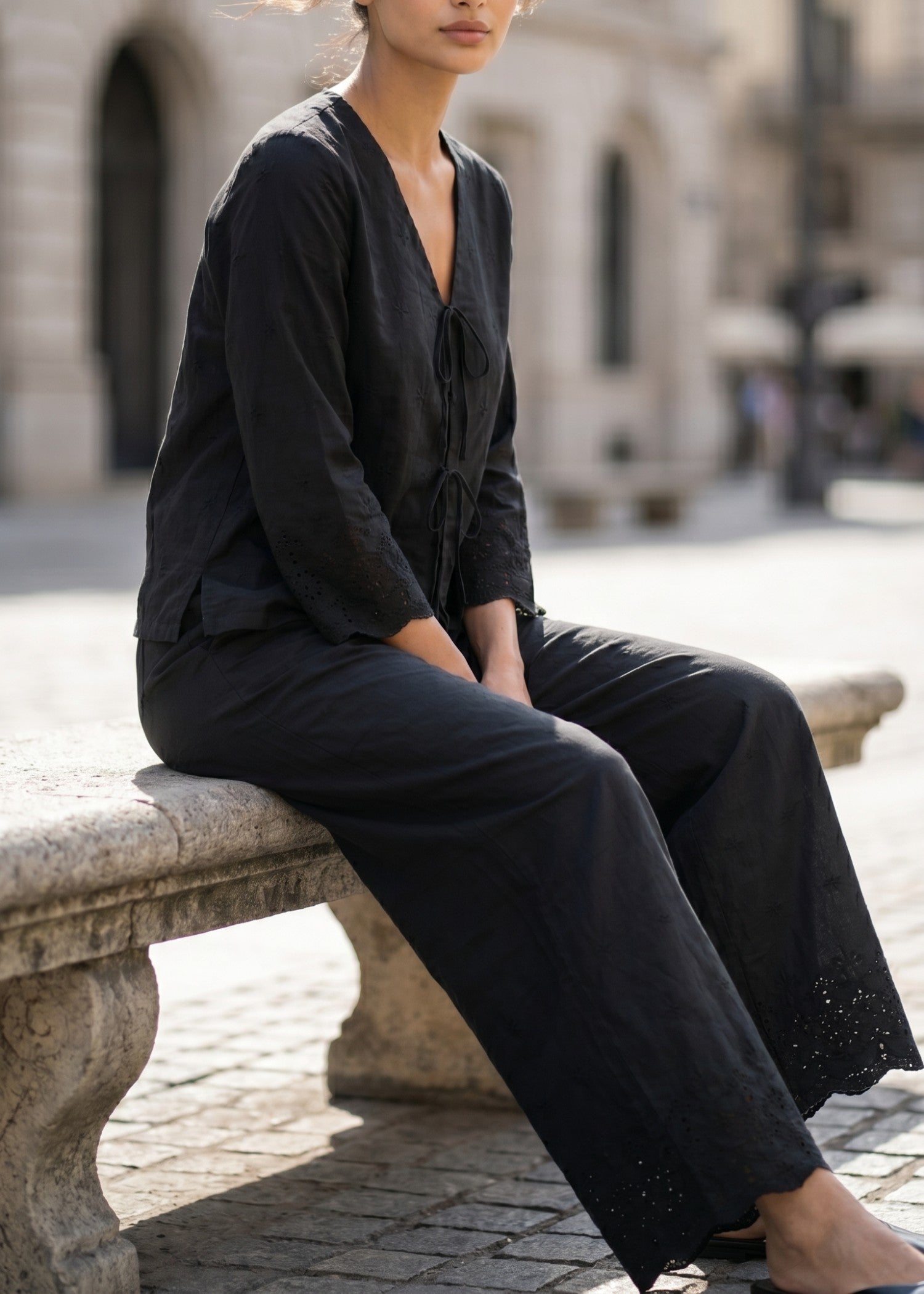 schiffli Co Ord Sets in Black