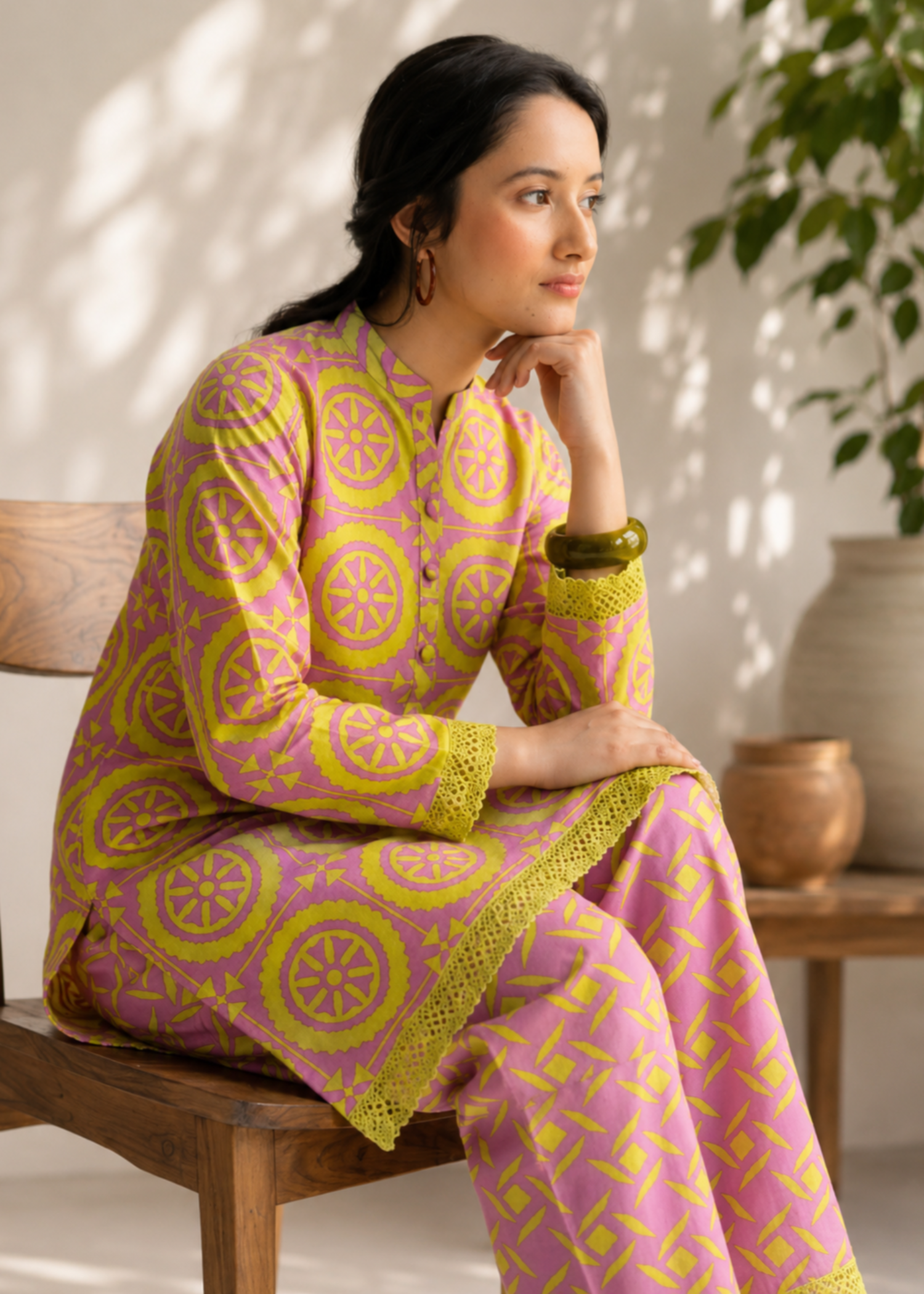 lawn Unstitched in Lemon, pink