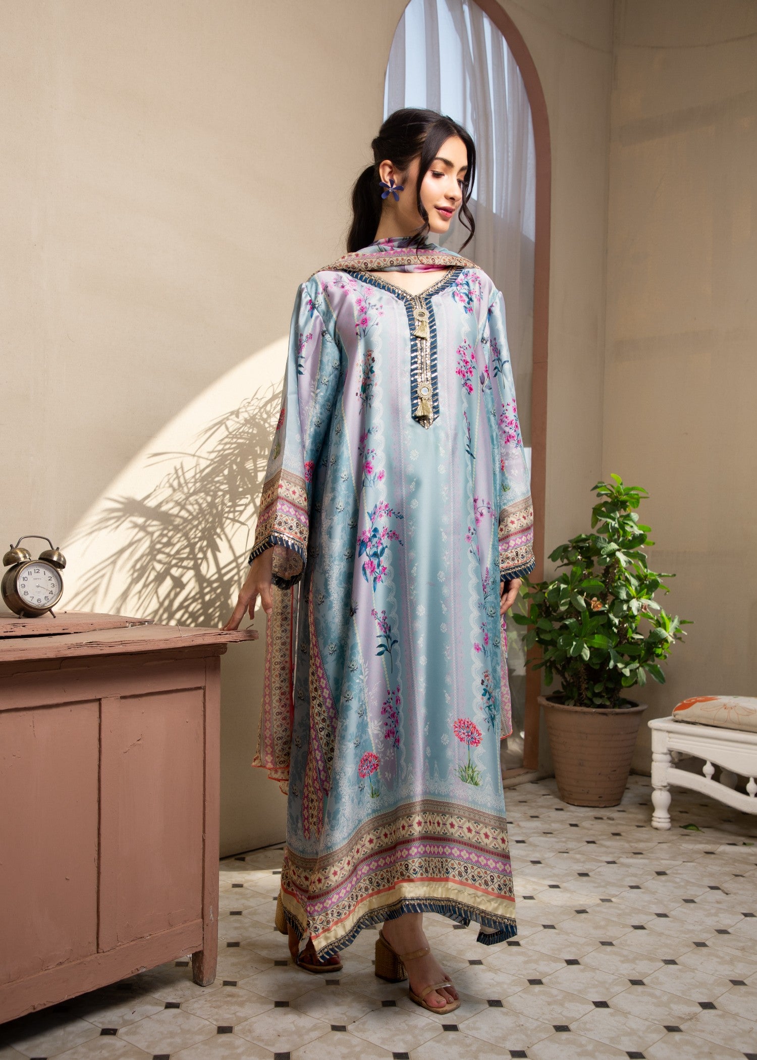 silk charmeuse Kaftan in Multi