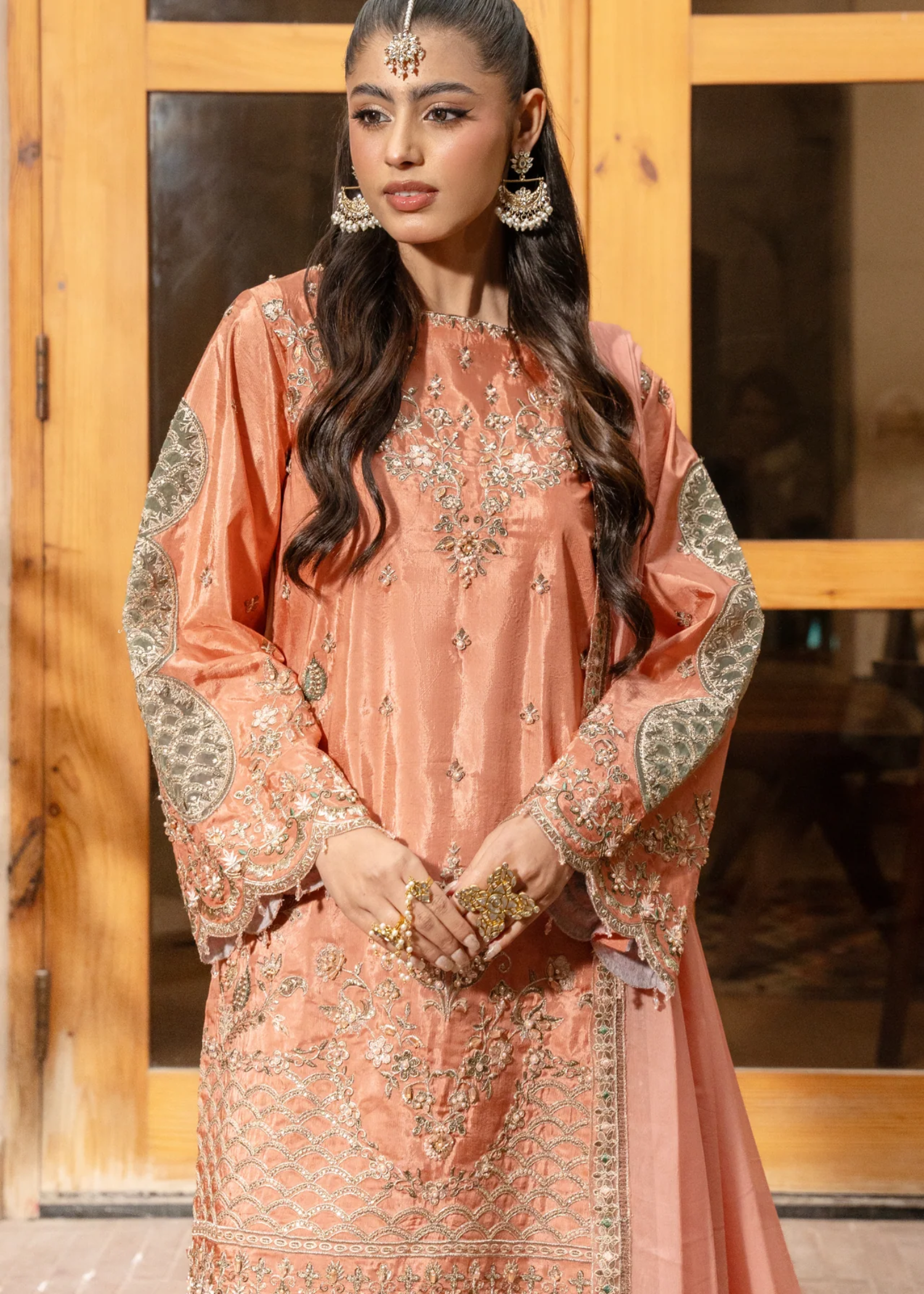silk Unstitched in Light salmon, hunter green