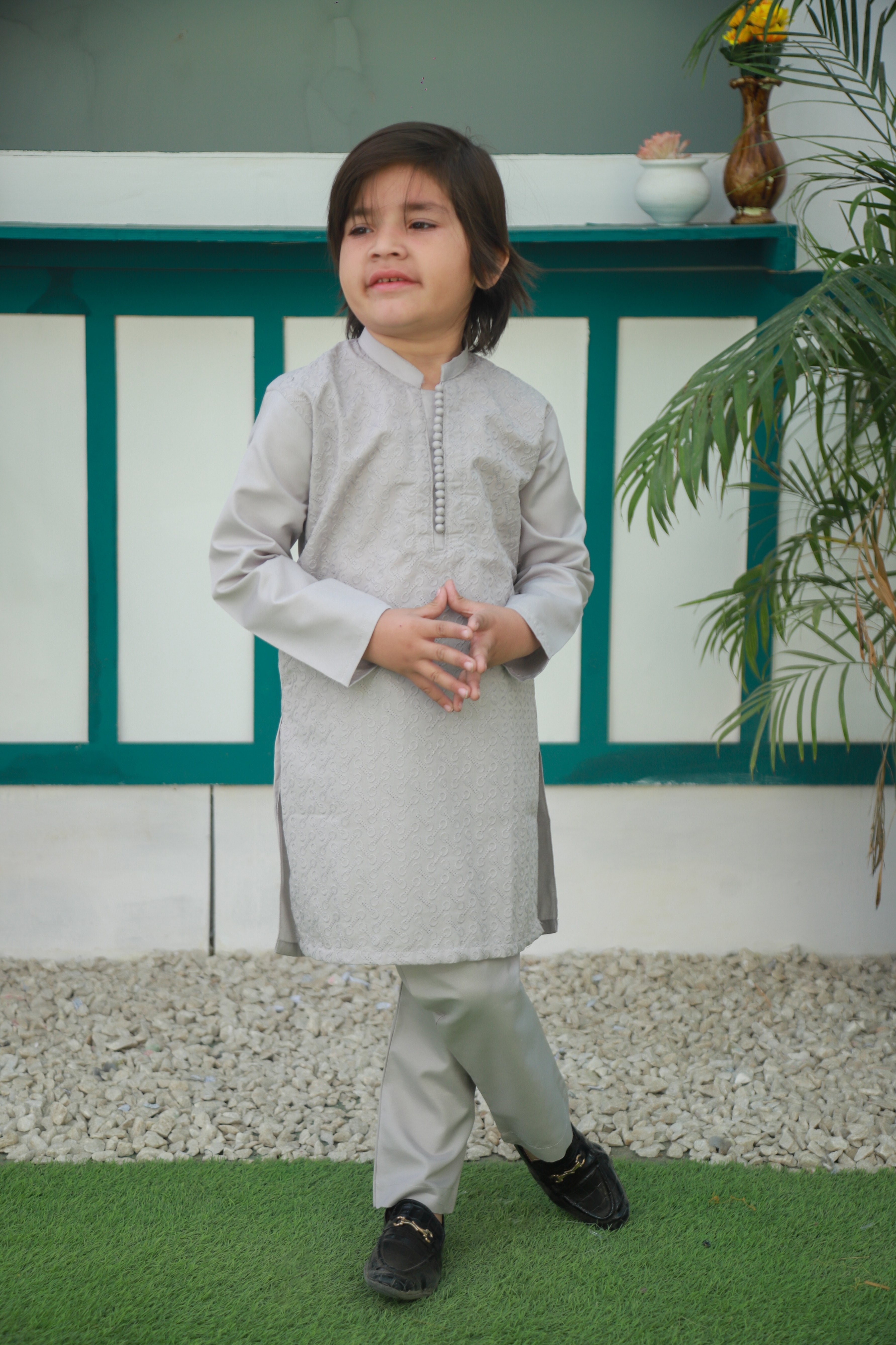 cotton Kurta Set in Pastel grey