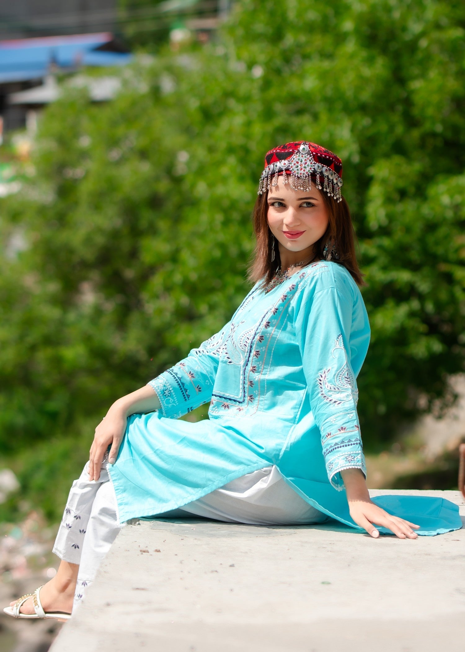cotton Kurta Set in Aquamarine