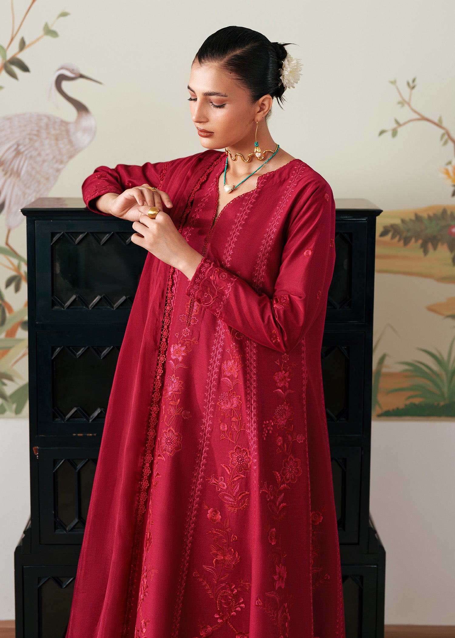 lawn Pishwas in Red