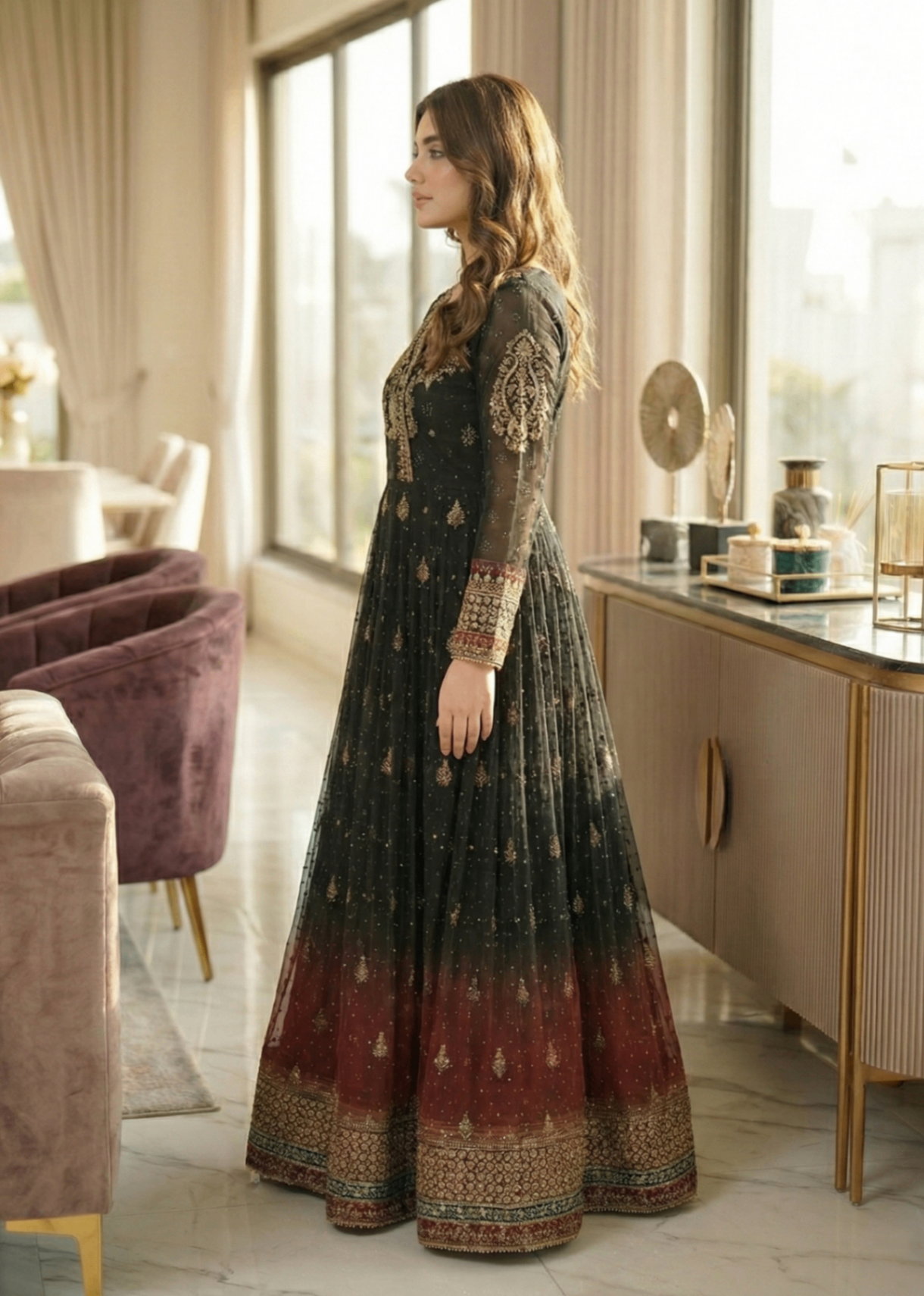chiffon Angrakha in Black