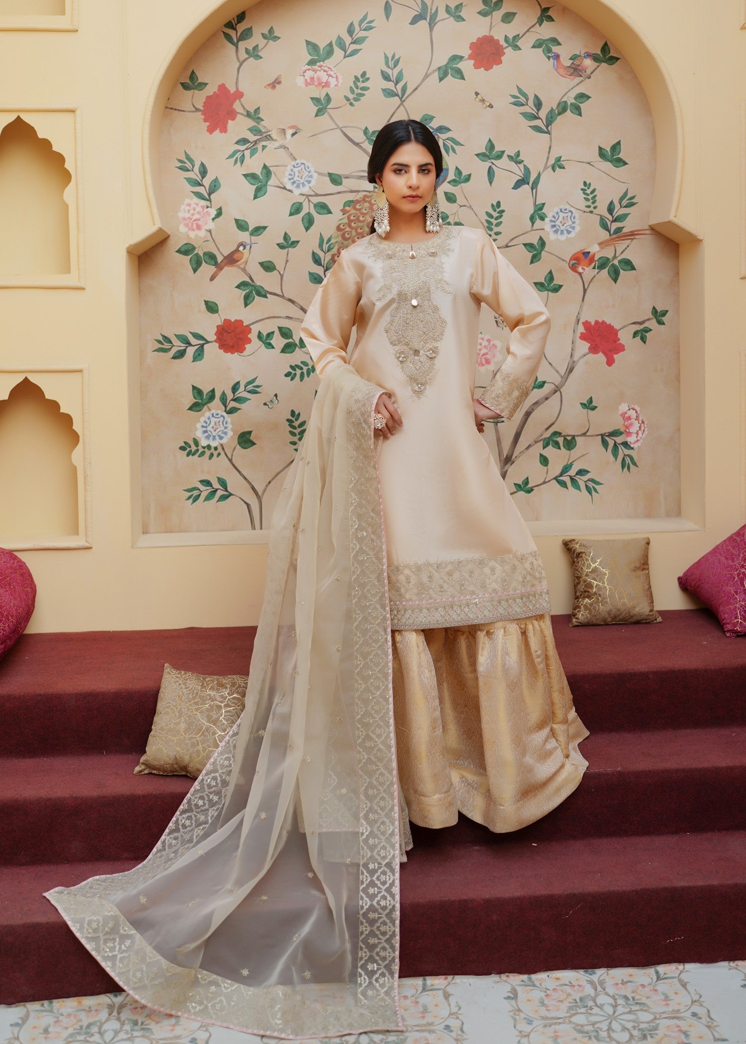 silk Gharara in Ivory