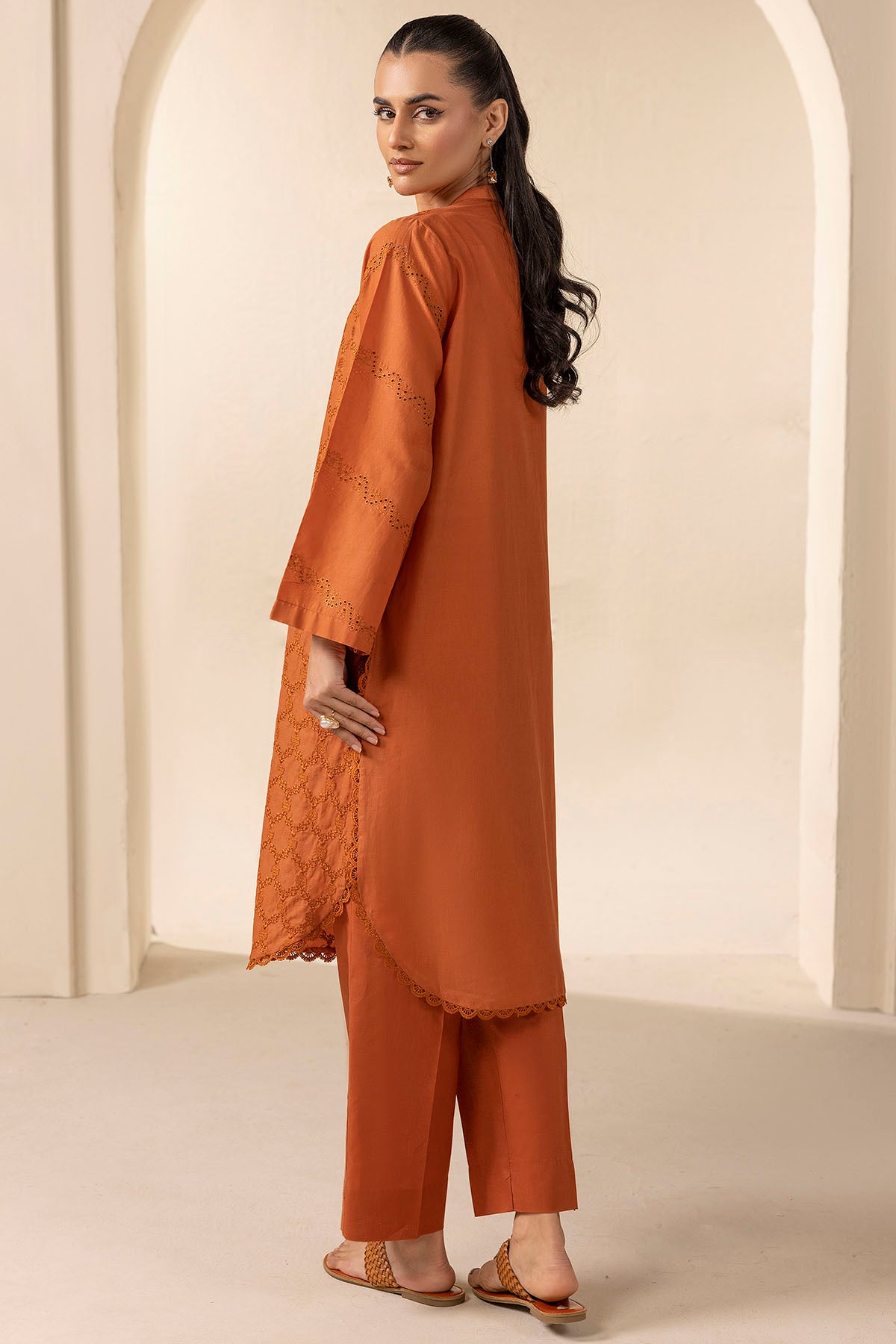 cambric Kurta Set in Tan brown