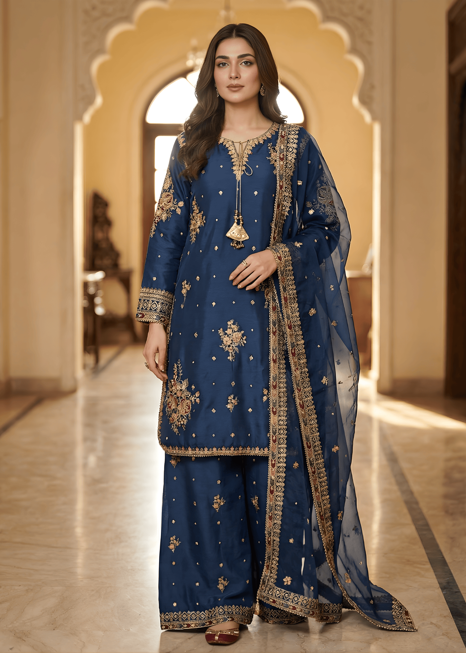 silk Kurta Set in Sapphire blue