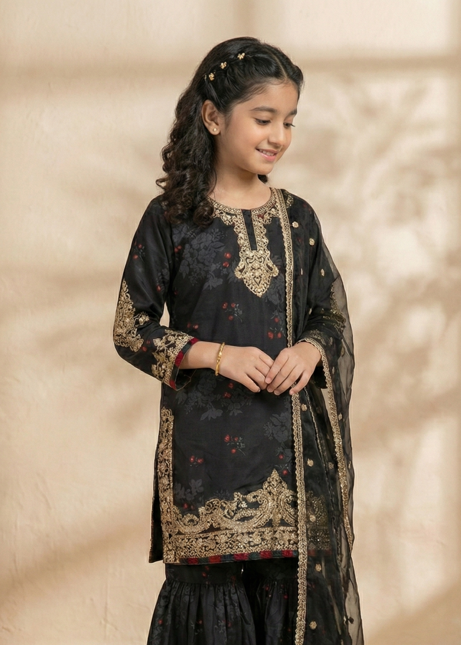 lawn Gharara in Black