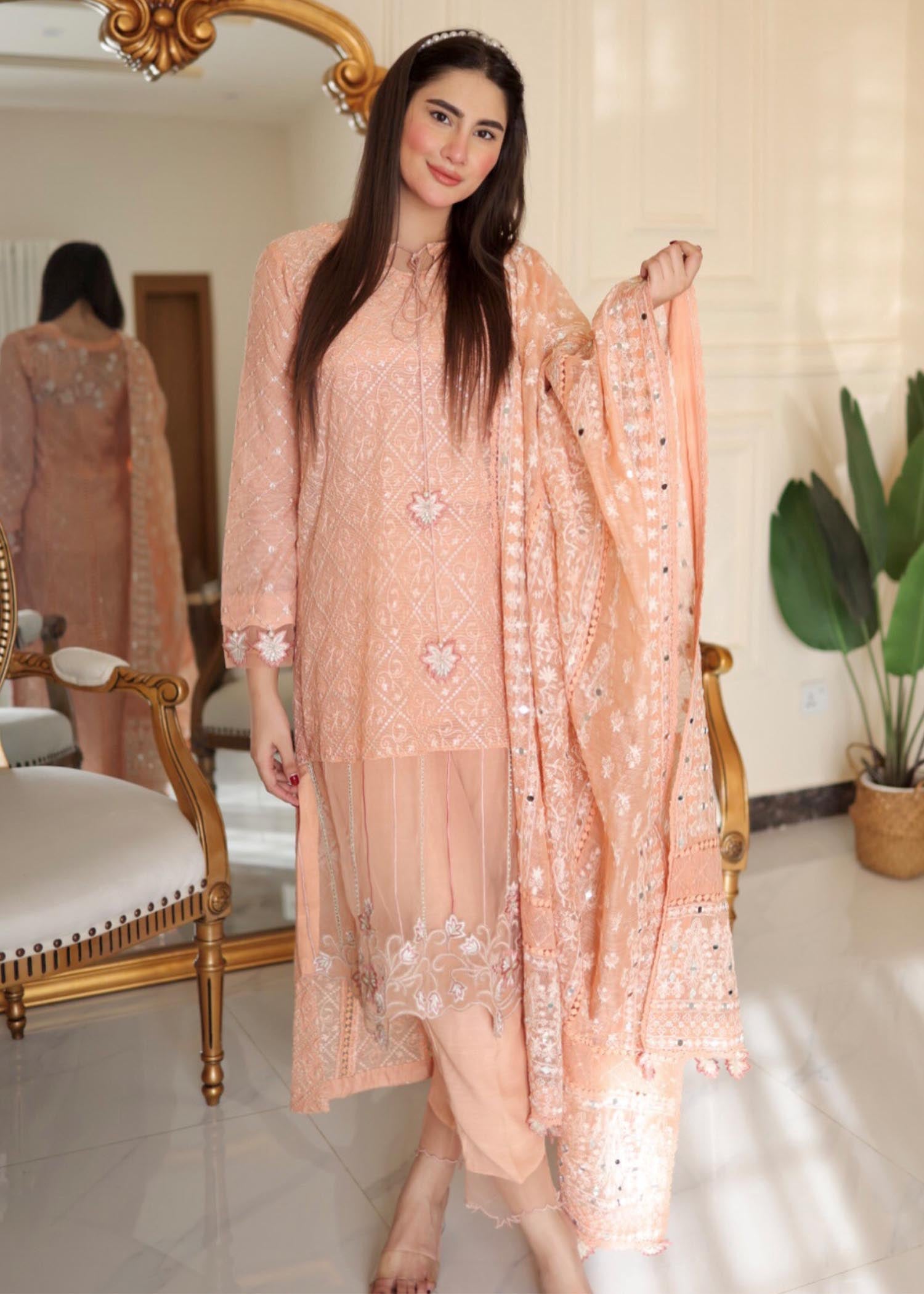 cotton net Kurta Set in Peach pink