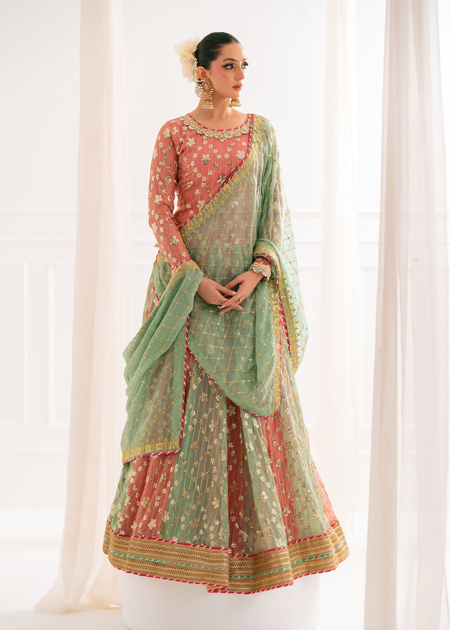 chiffon Lehenga in Pink