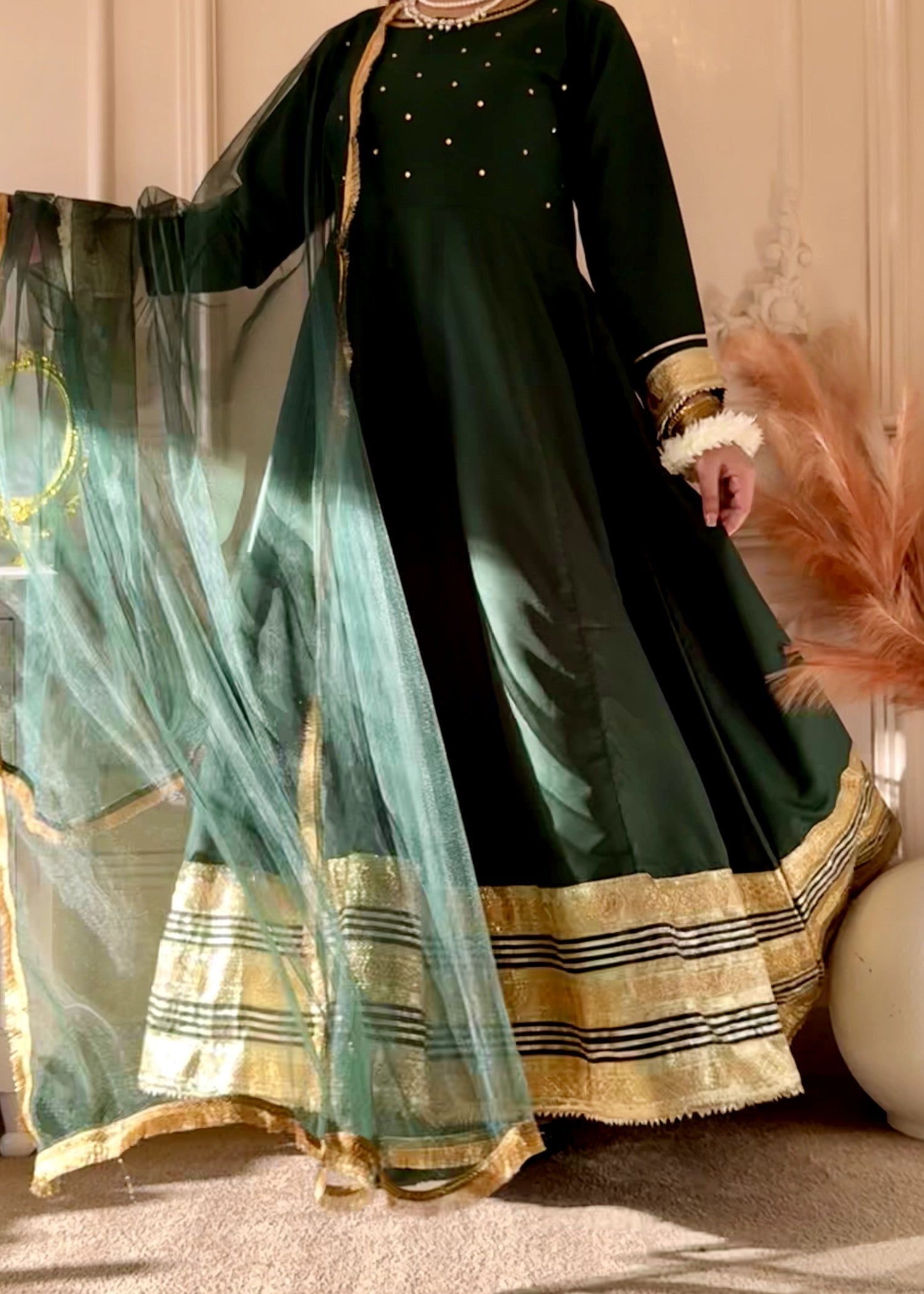 kattan silk Maxi in Bottle green