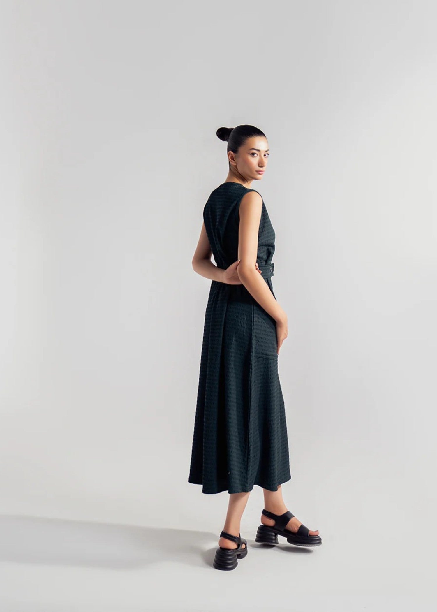 textured grip Dress in Aegean blue