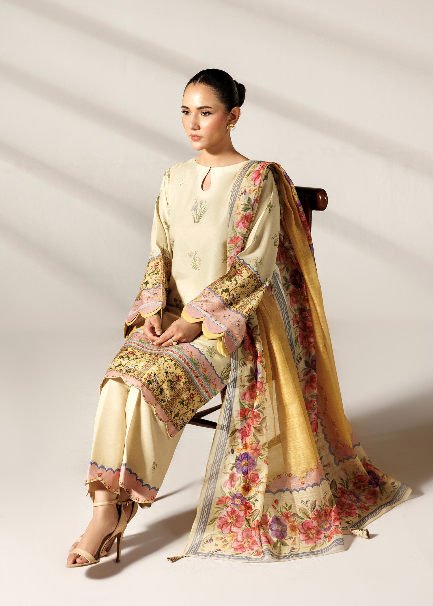 silk finish lawn Kurta Set in Lemon