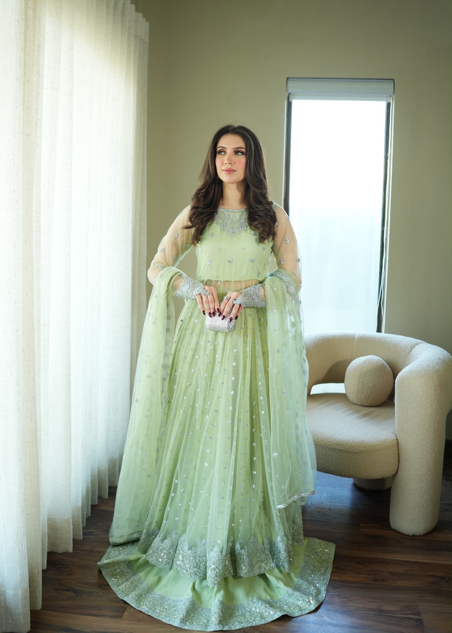 net Pishwas in Mint green