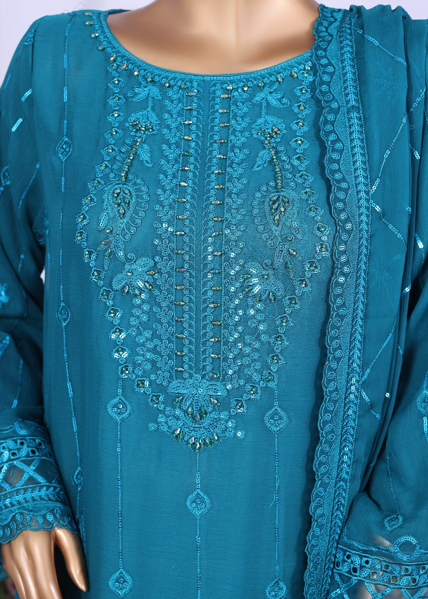 polyester chiffon Kurta Set in Teal