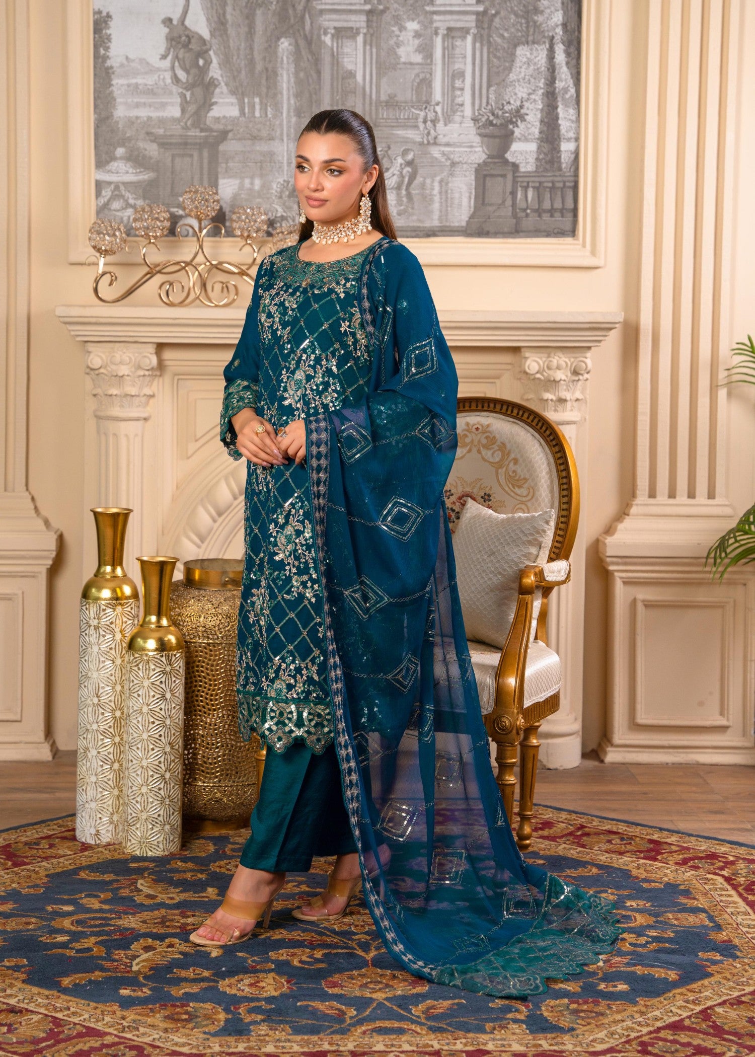 crinkle Kurta Set in Teal