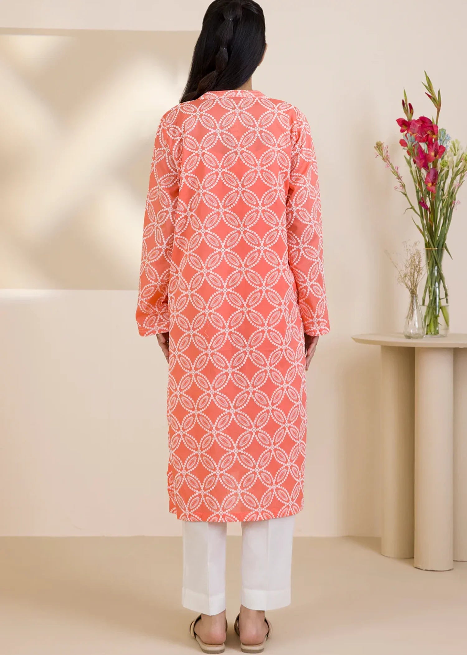 lawn Kurti in Coral pink