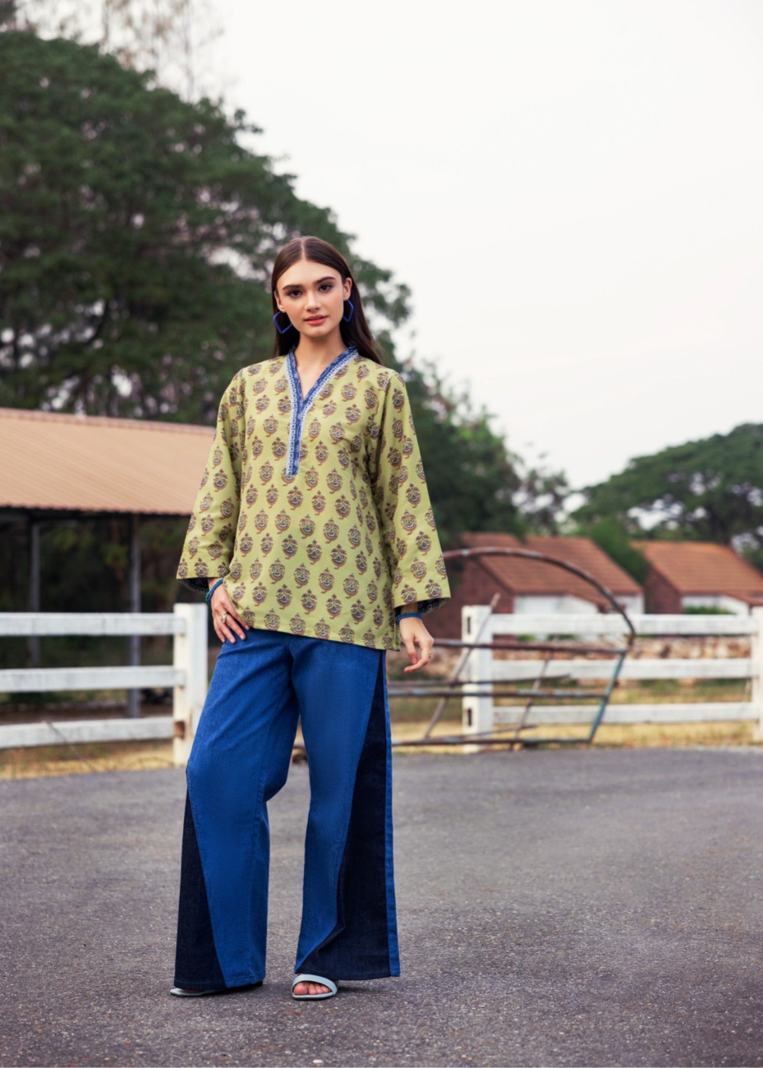 crepe Kurti in Pistachio green