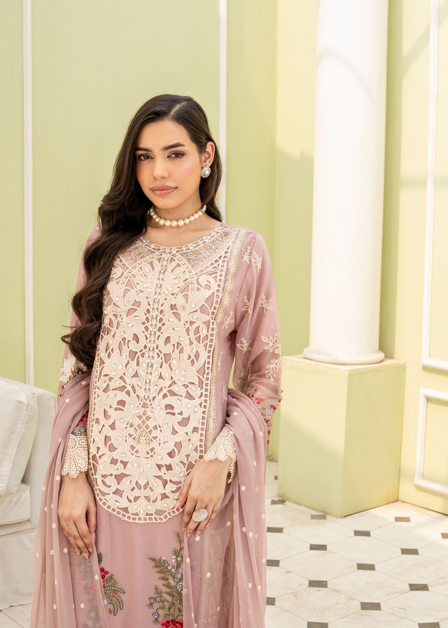 crinkle chiffon Kurta Set in Pink