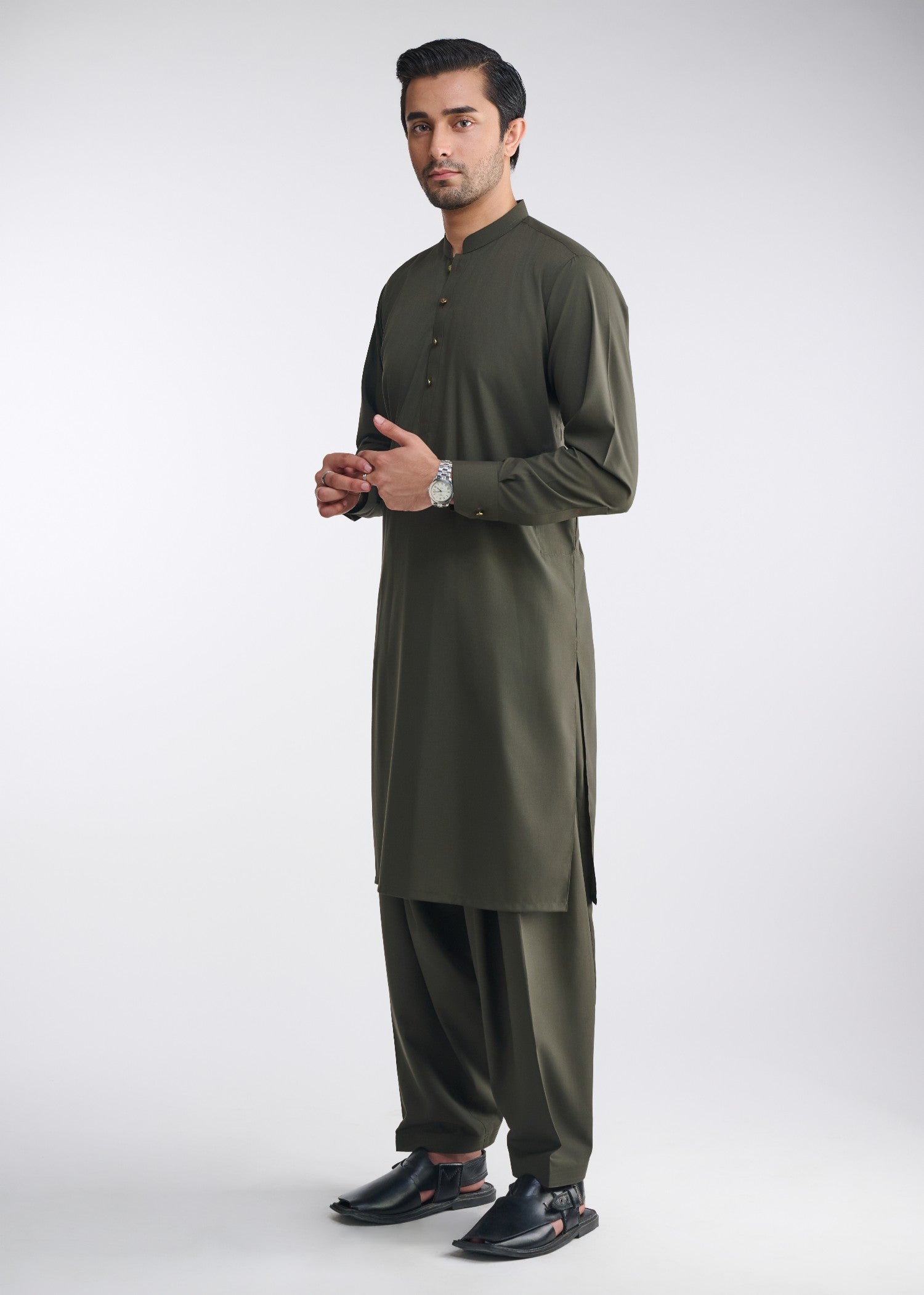 cotton Shalwar Kameez in Army green