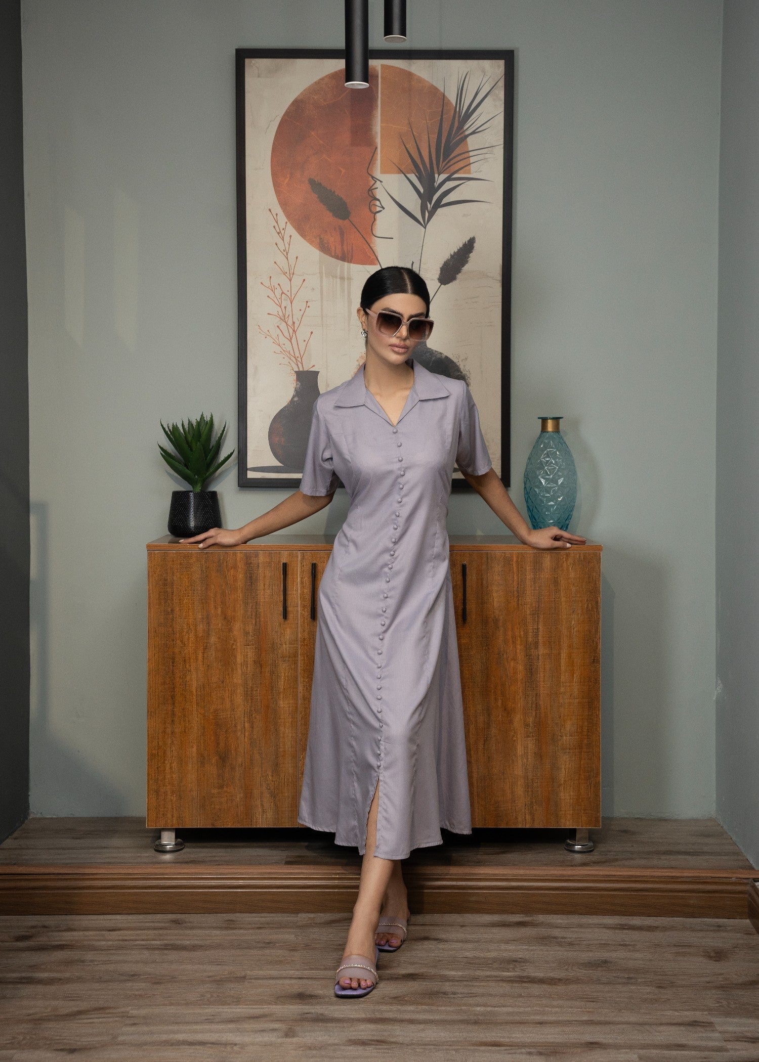 tropical Dress in Lavender grey