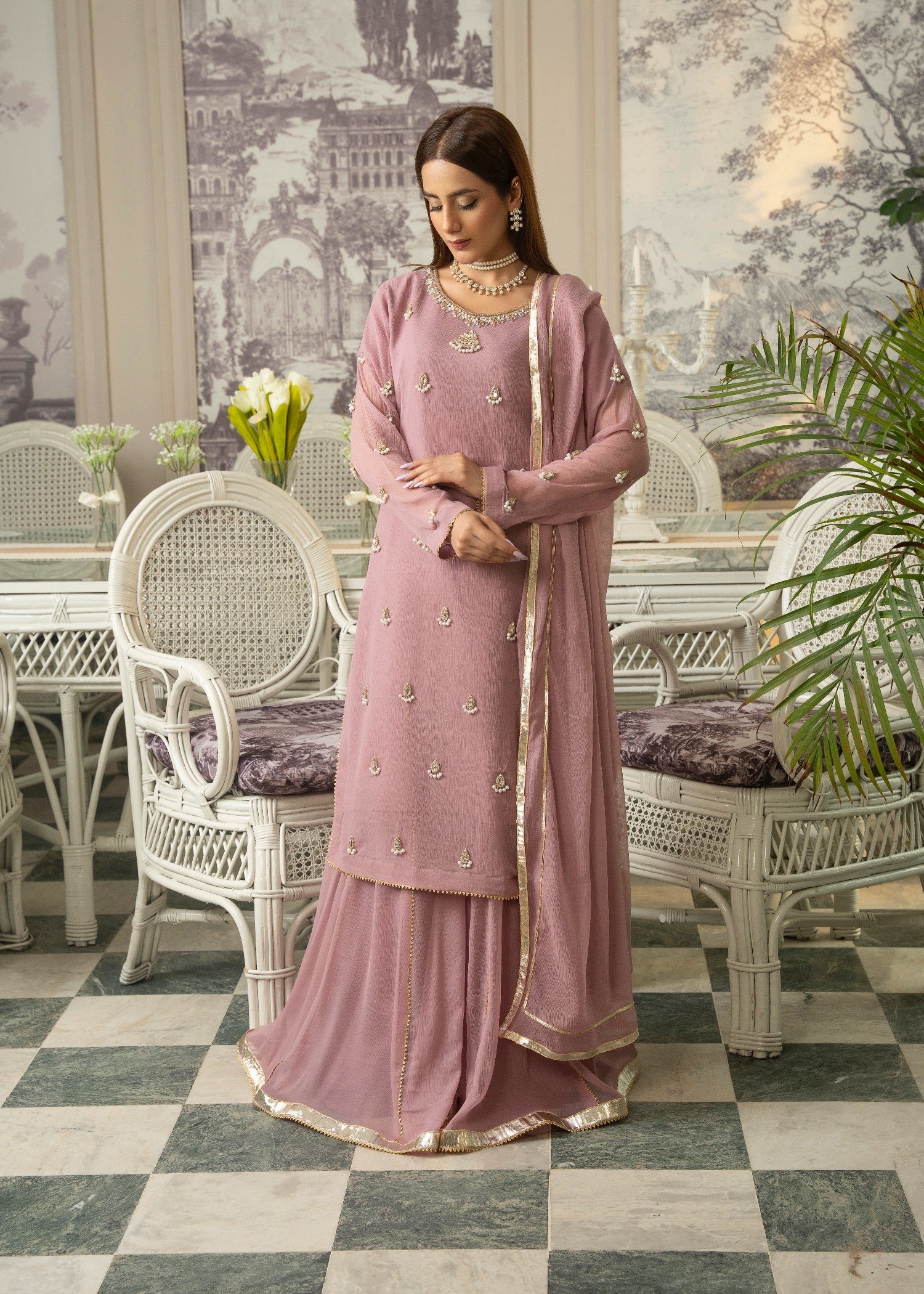 chiffon Sharara in Lilac