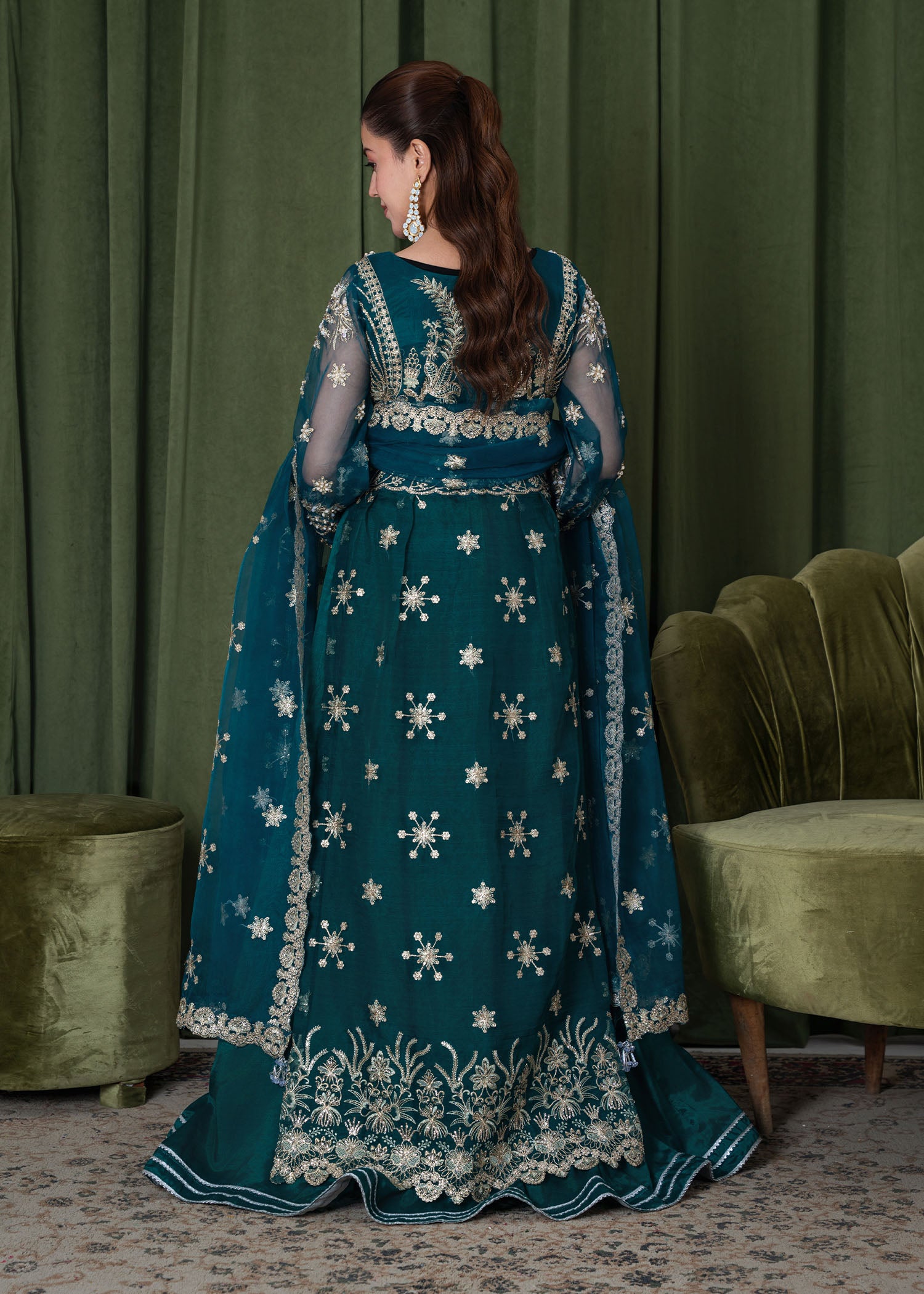 organza Lehenga in Sea green