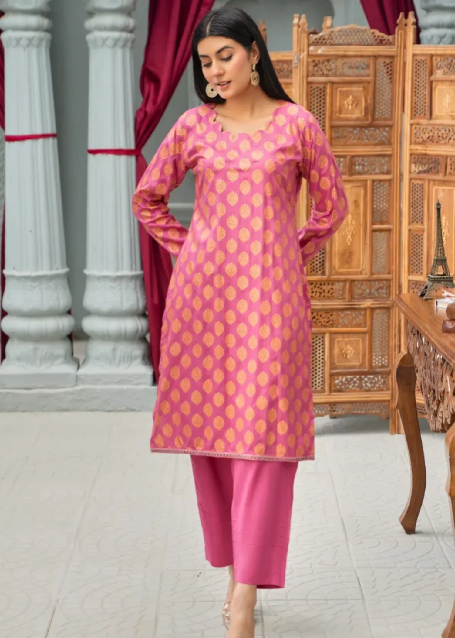 linen Kurta Set in Bubblegum pink