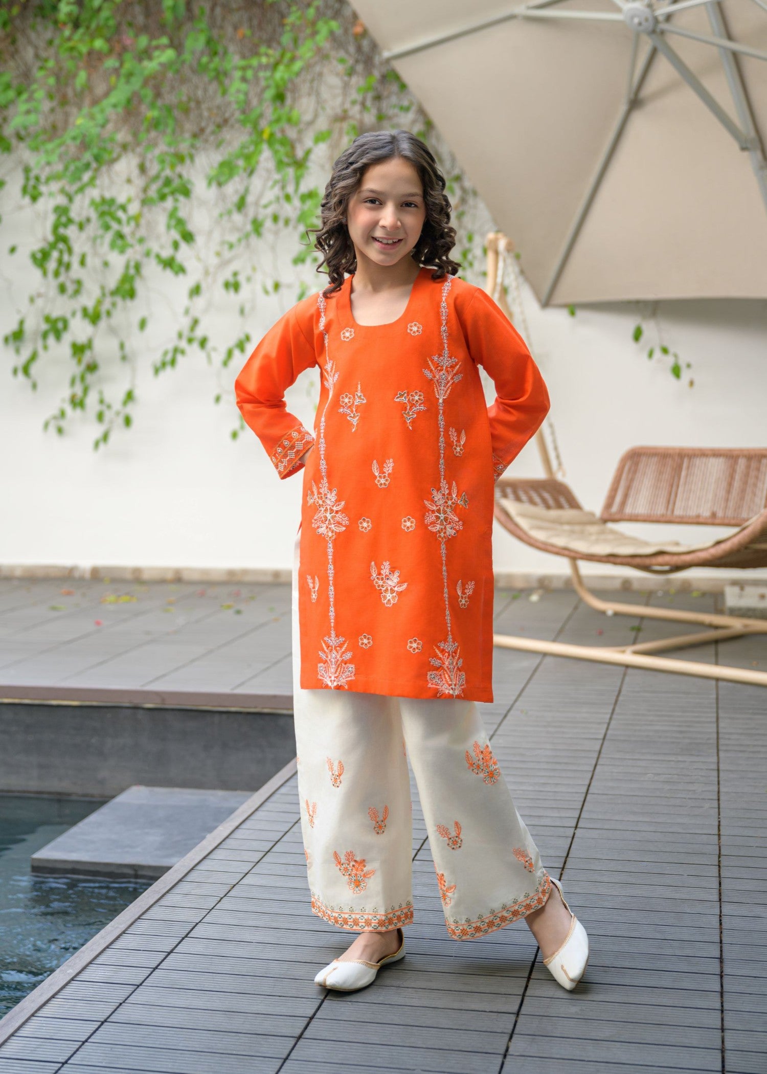 lawn Kurta Set in Orange