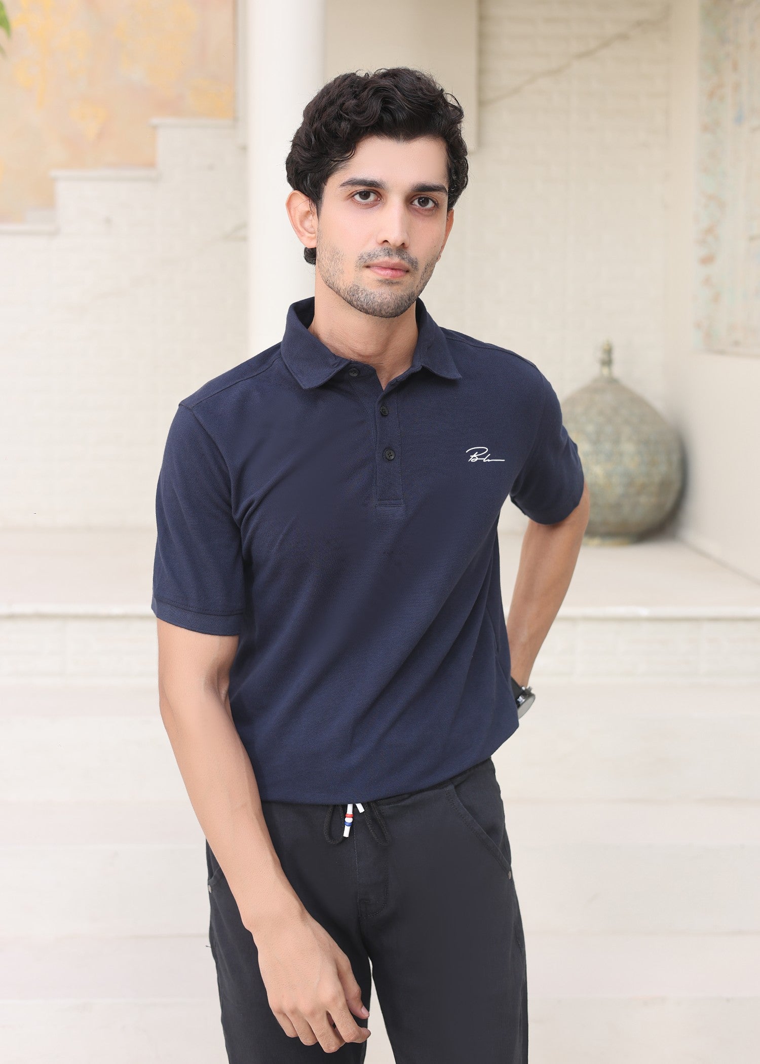 cotton Polo Shirt in Moonlight blue