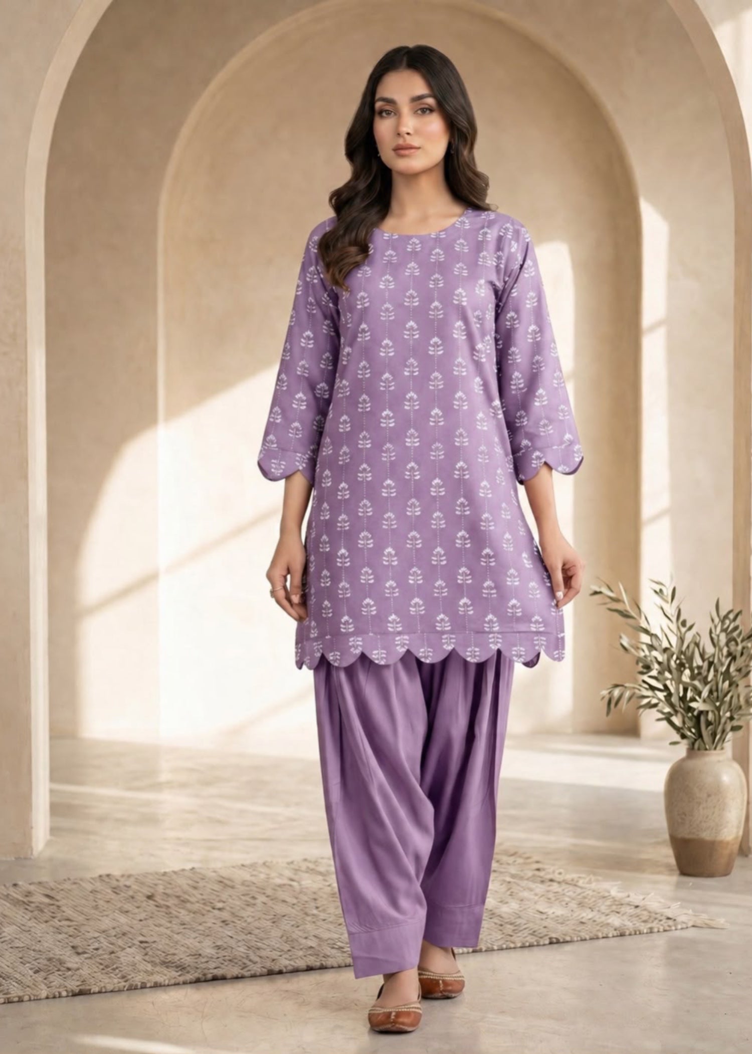 linen Kurta Set in Lilac