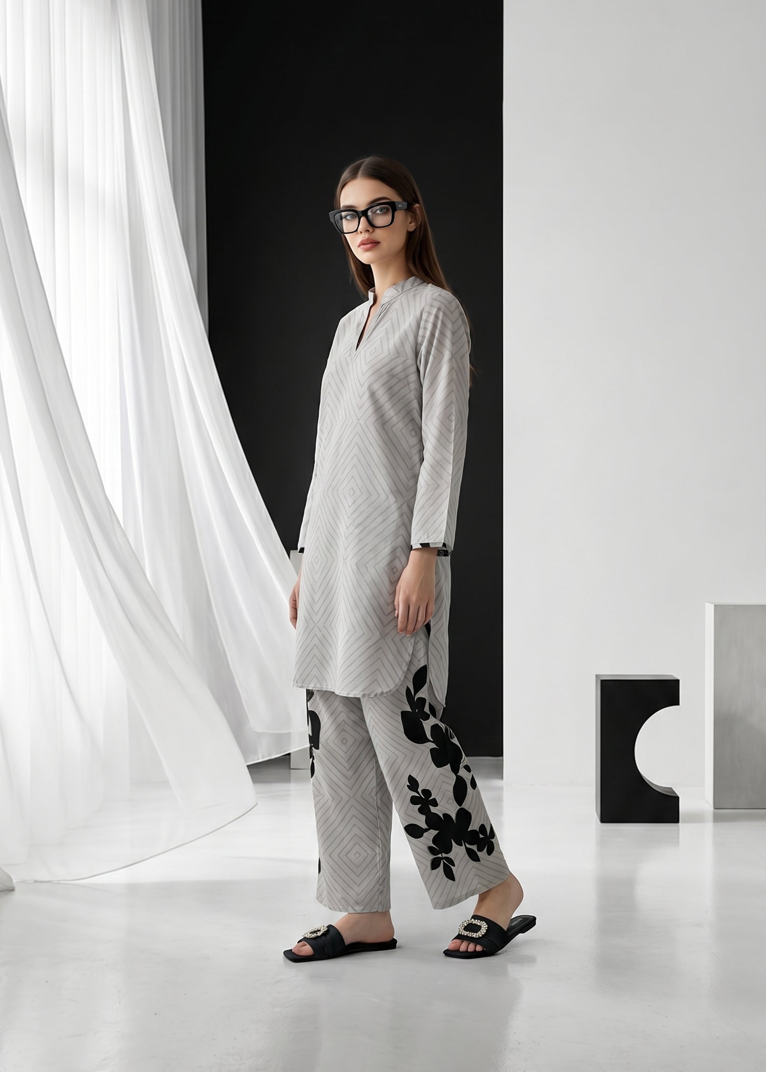 slub lawn Co Ord Sets in Grey