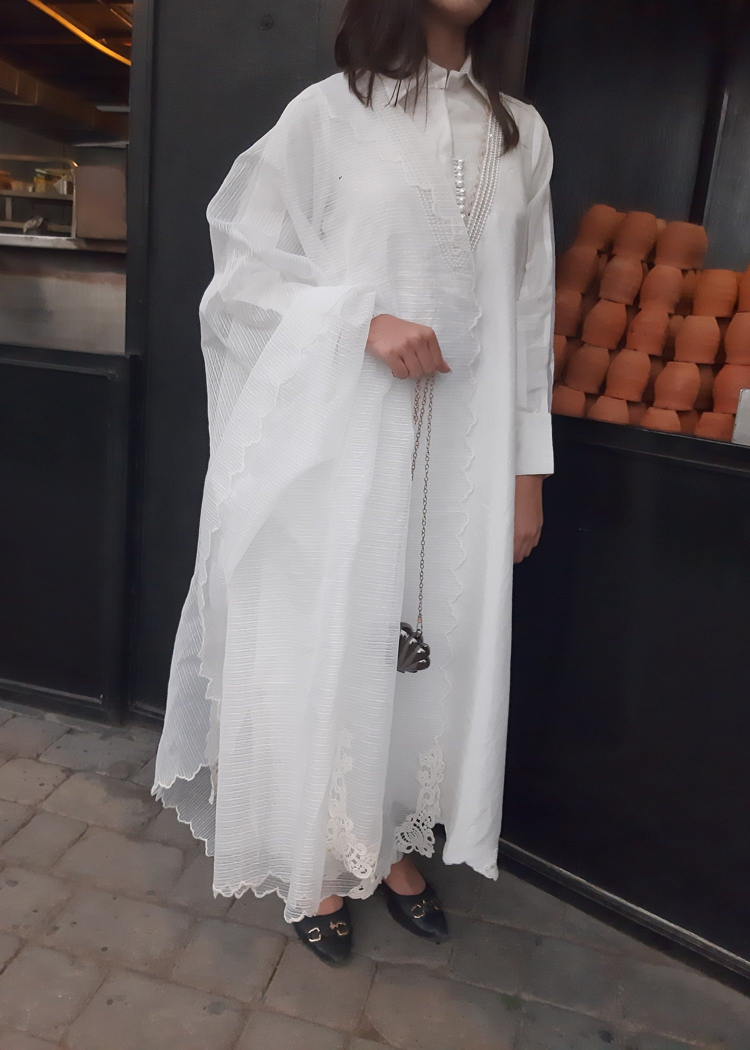 korean raw silk Kurta Set in Ivory