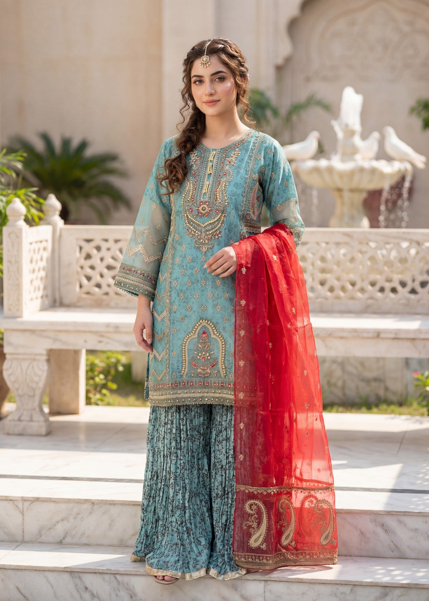 organza Sharara in Sea green