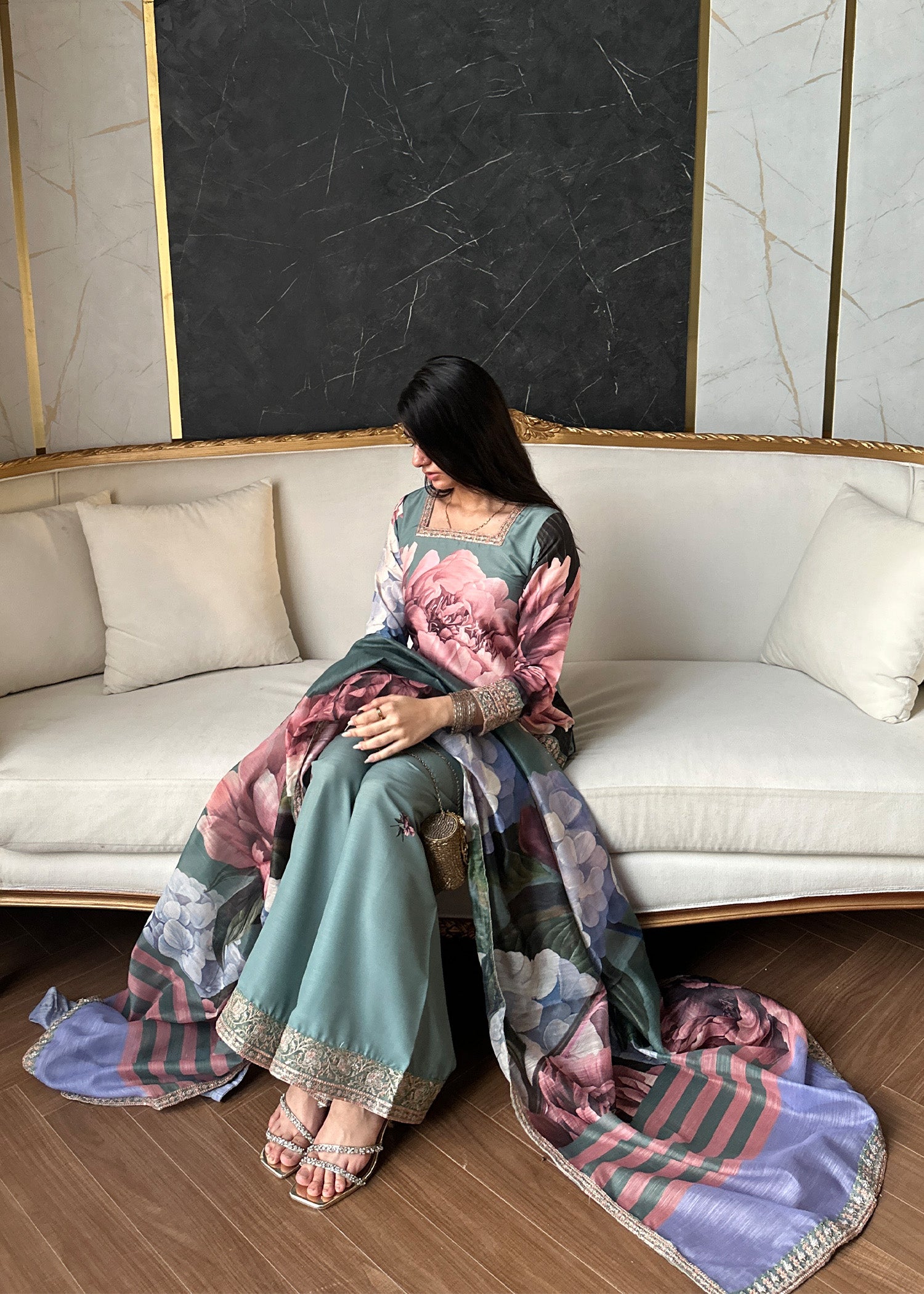 raw silk Kurta Set in Sage green