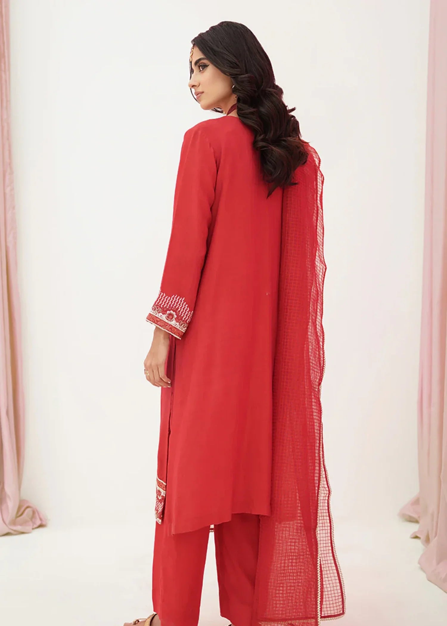 raw silk Unstitched in Red