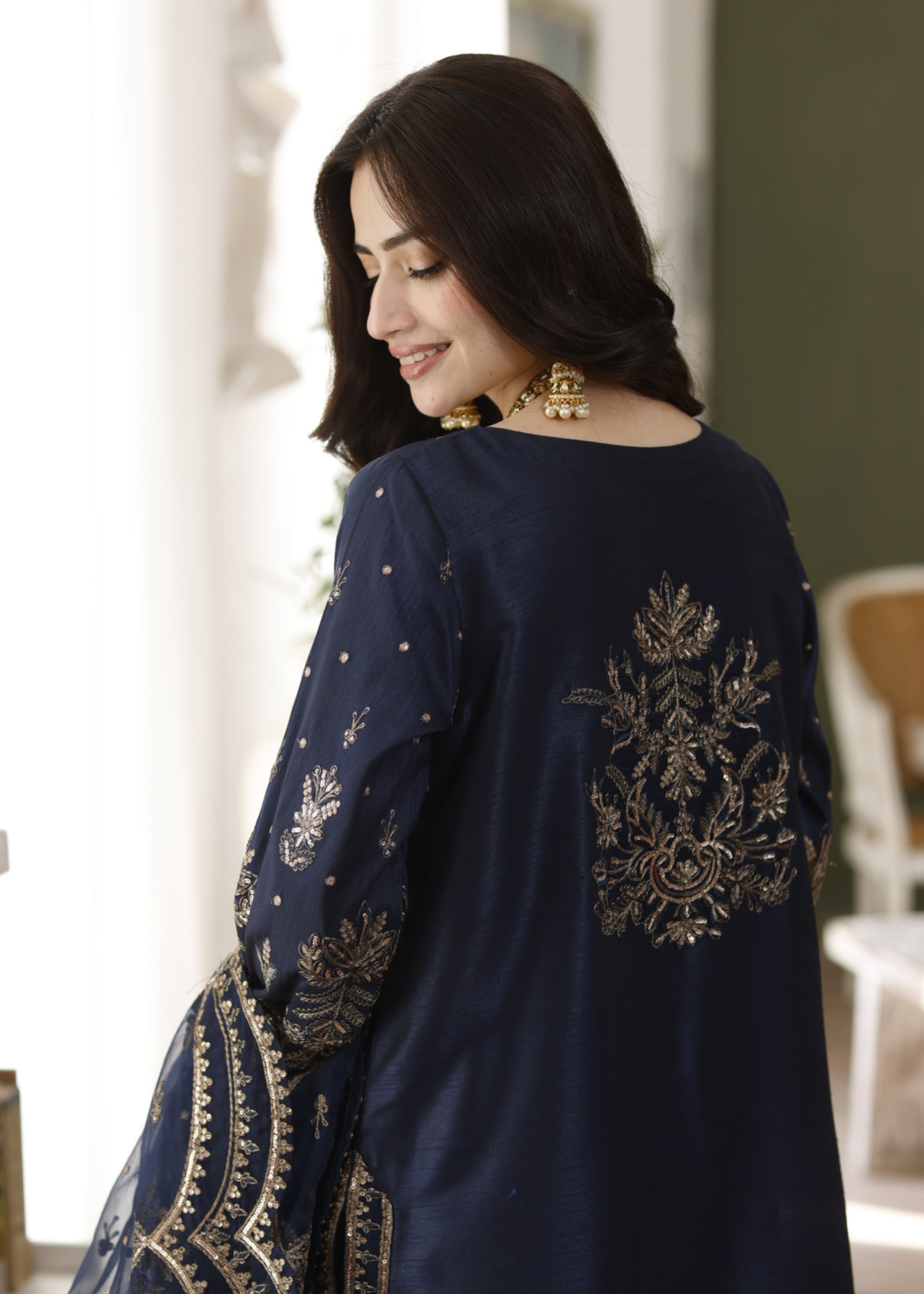 raw silk Kurta Set in Navy blue