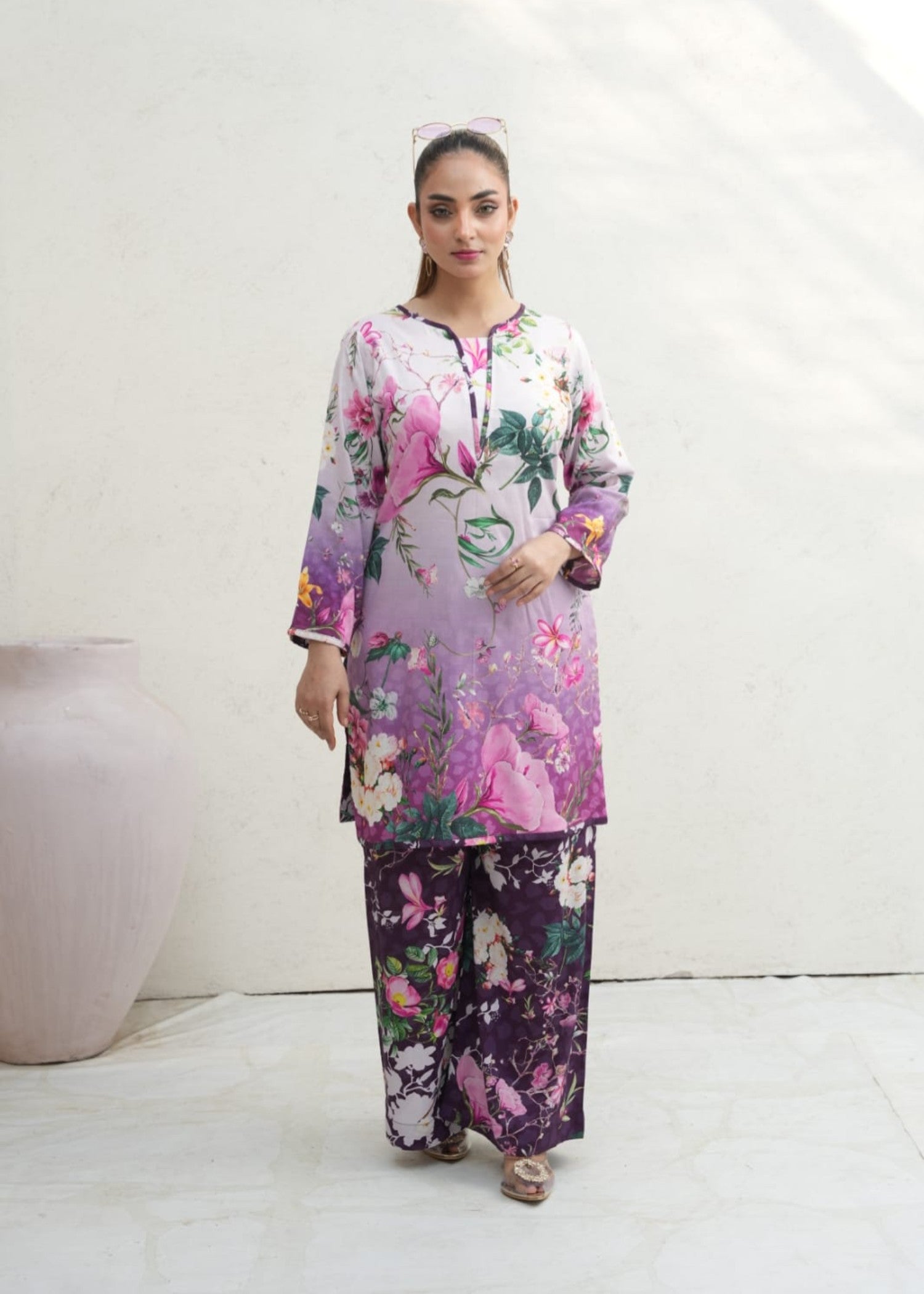 linen Co Ord Sets in White, purple