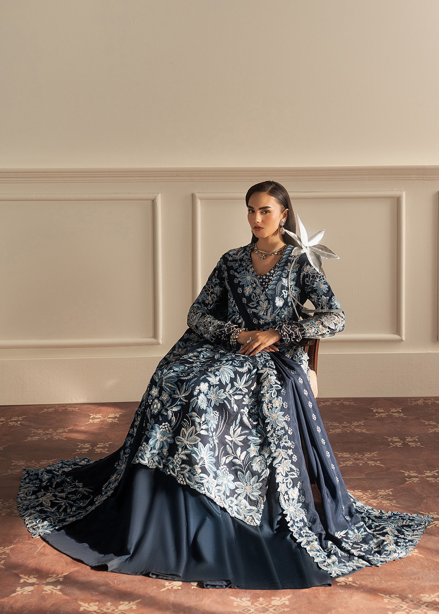 korean raw silk Pishwas in Blue