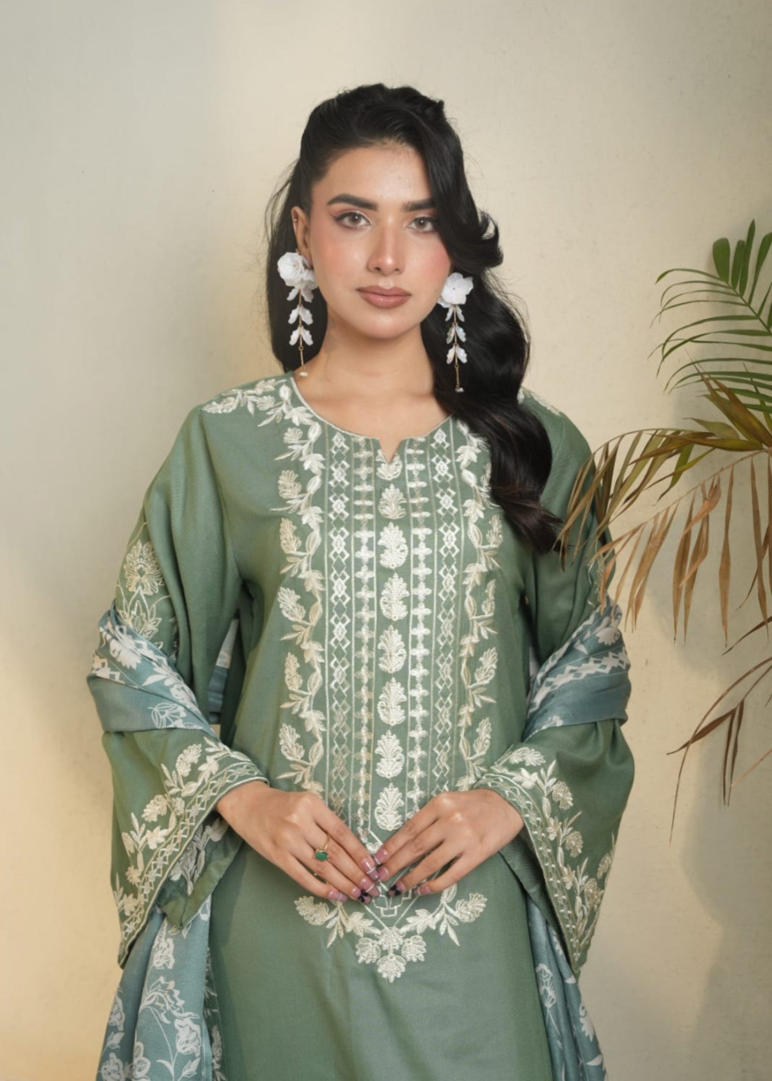 dhanak Kurta Set in Sage green