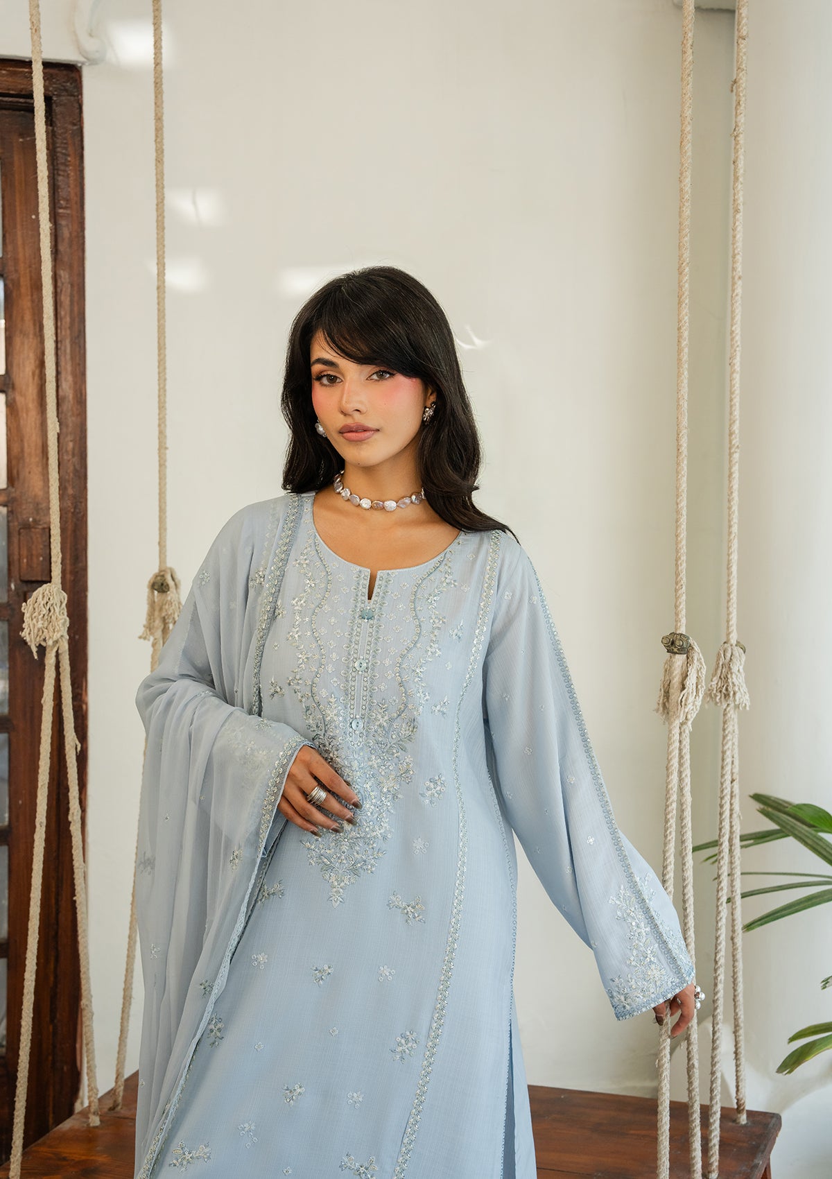 viscose Kurta Set in Sky