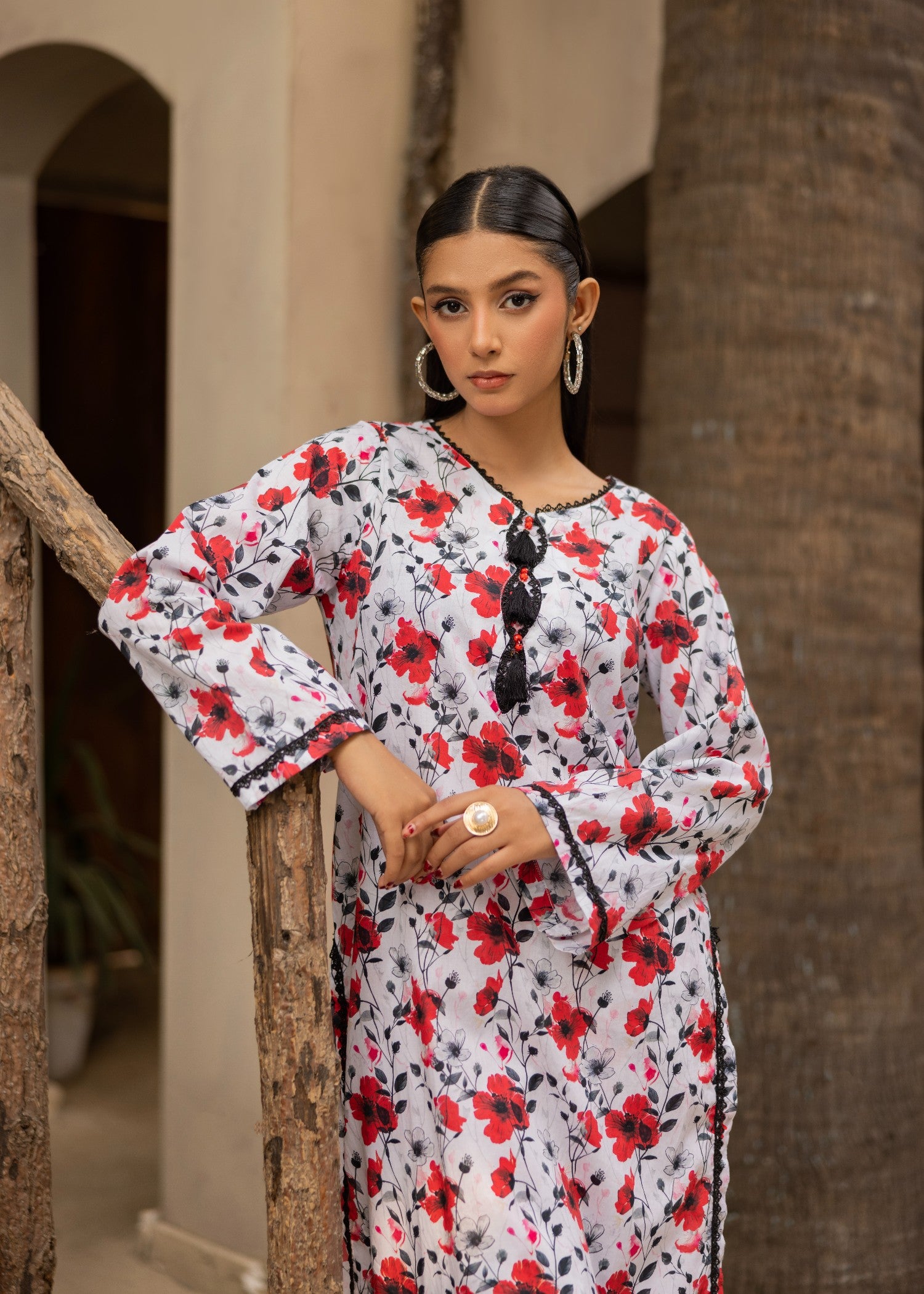lawn Co Ord Sets in Charcoal black, white, red