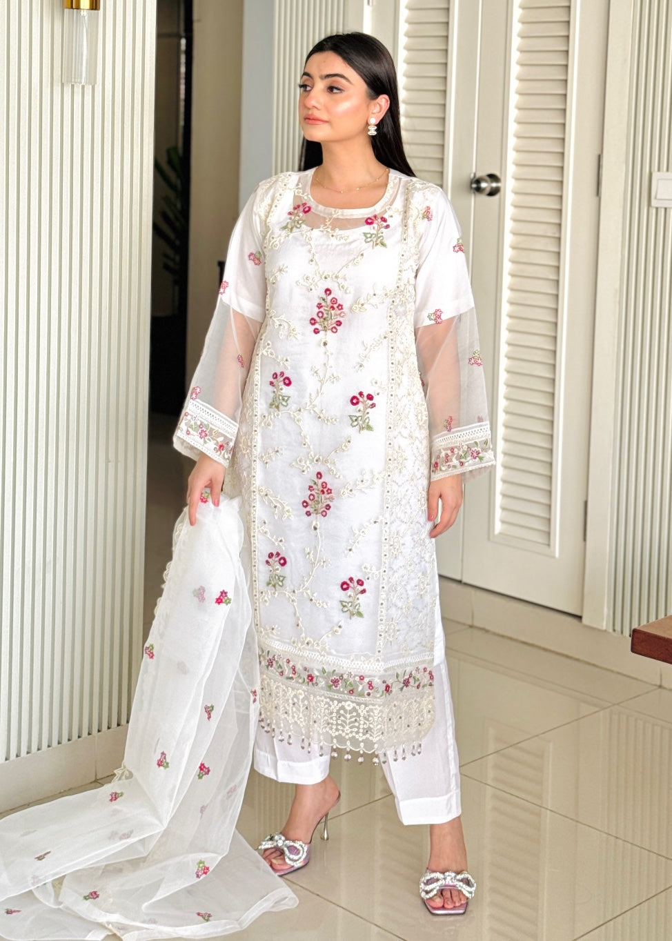 organza Kurta Set in White