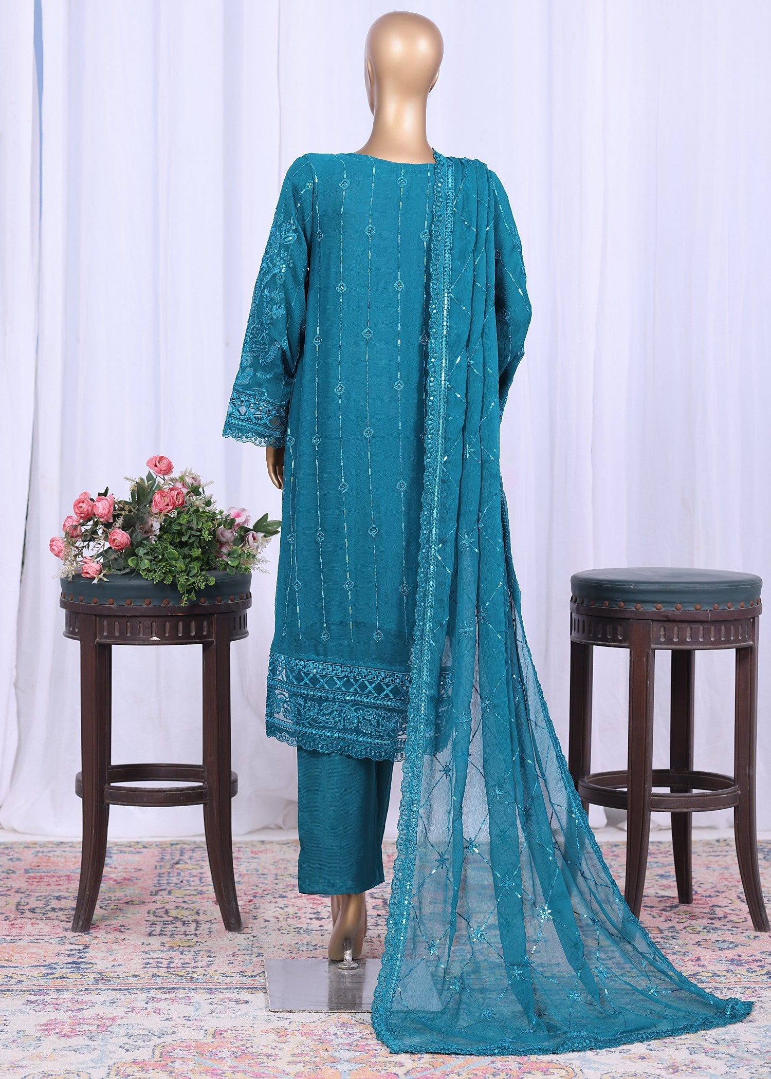 polyester chiffon Kurta Set in Teal