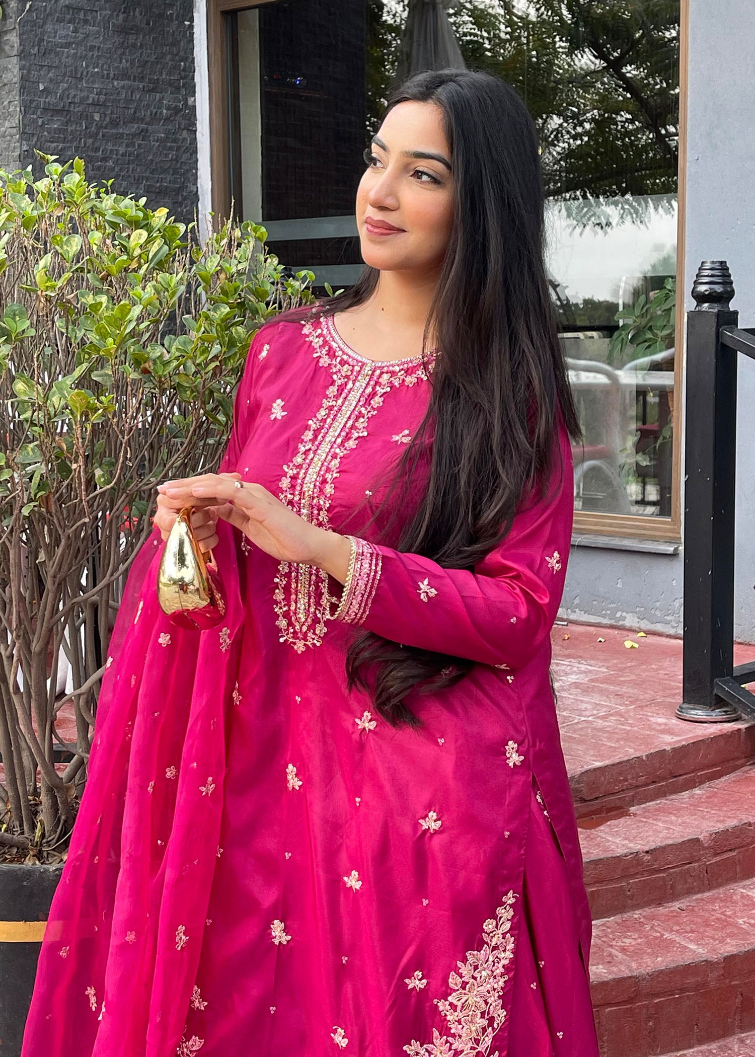 silk Sharara in Magenta